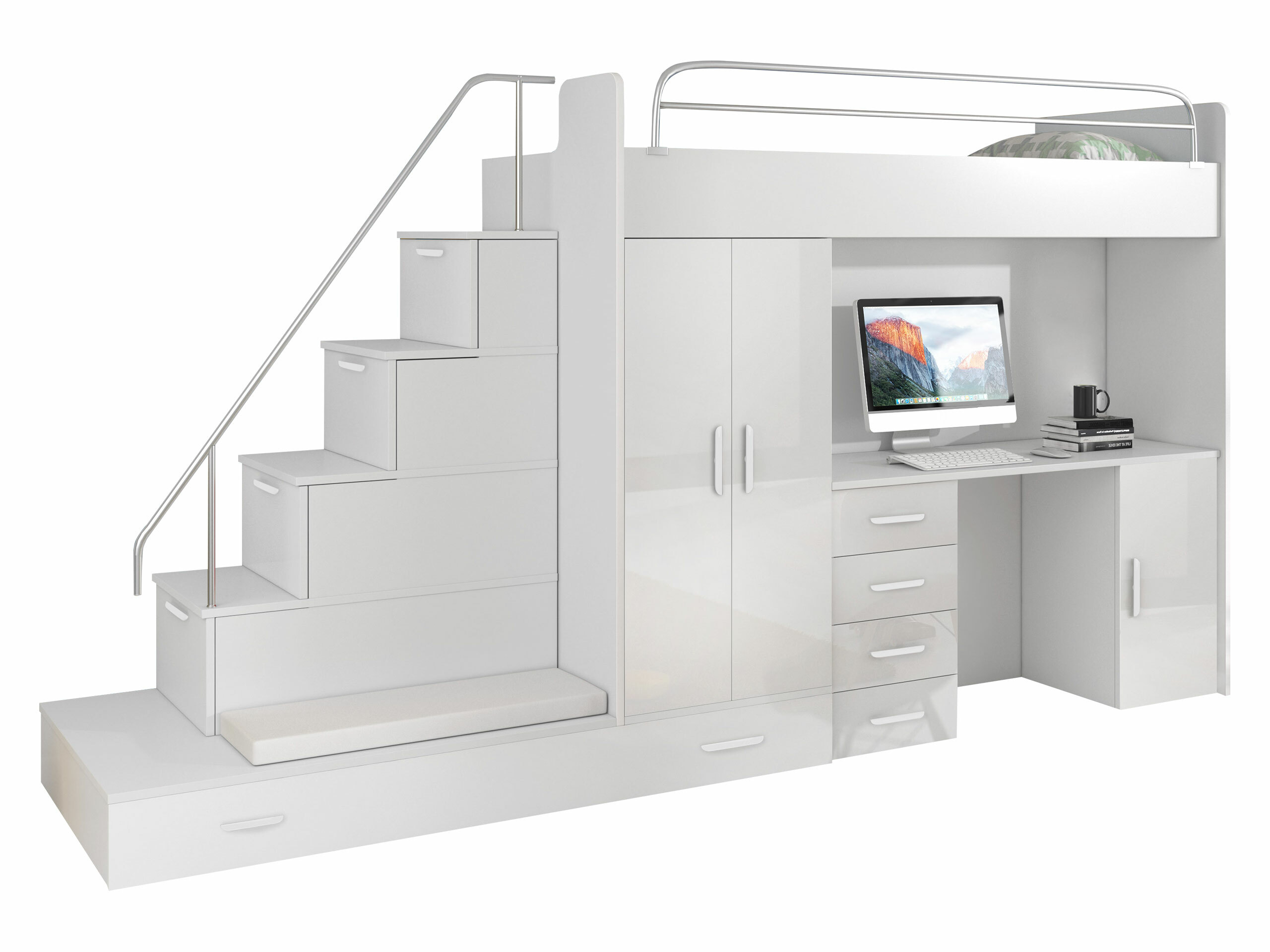 Conjunto de dormitorio infantil Salmere 100 (Blanco + Blanco brillante)