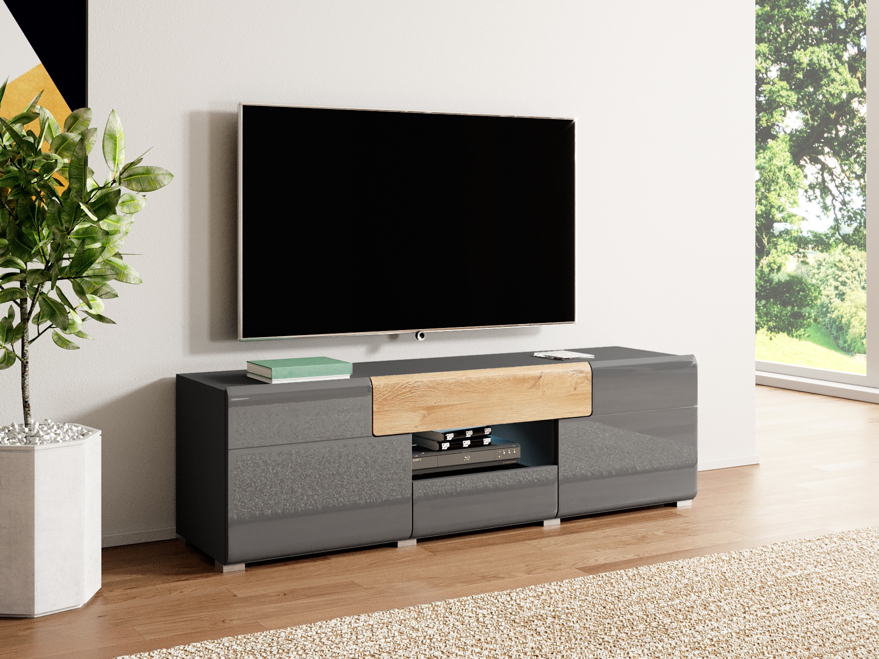 Mueble TV Torsone 101 (Antracita + Gloss antracita + Roble nieto)