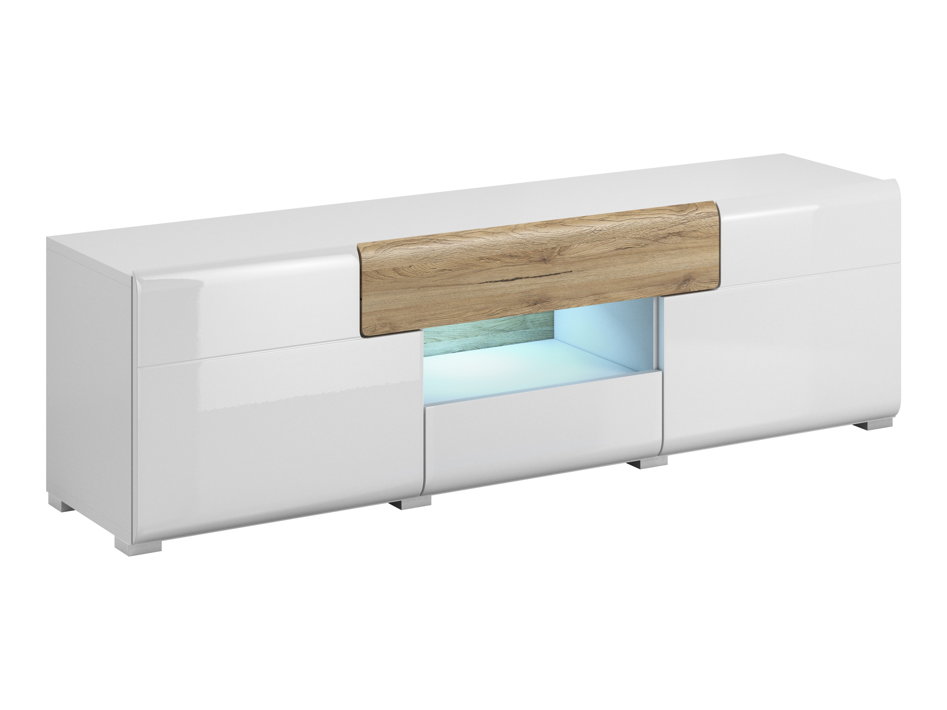Mueble TV Torsone 101 (Blanco + Blanco brillante + Roble sanremo)