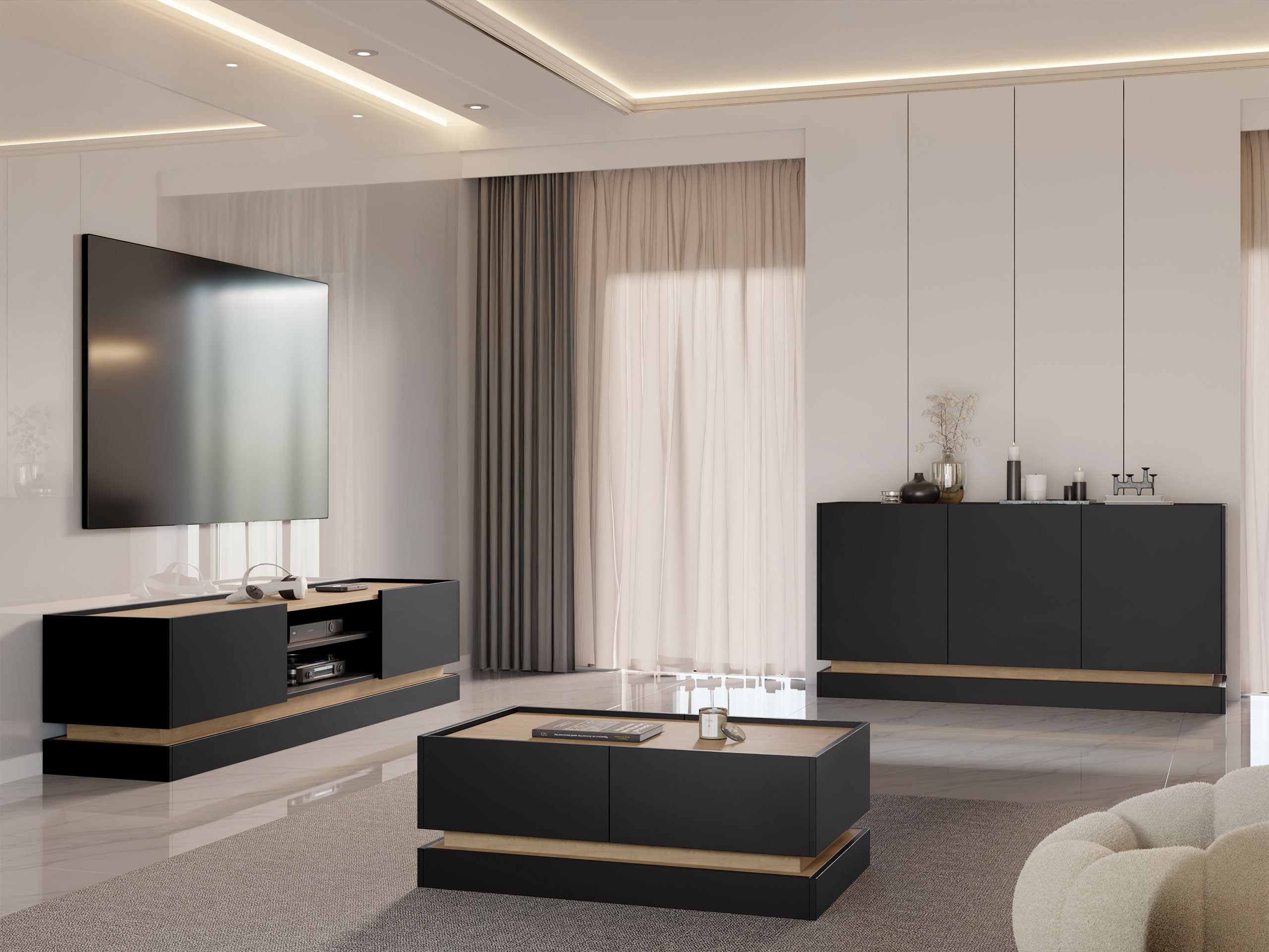 Conjunto de salón Comfivo Dalvenu 104 (Negro + Roble)