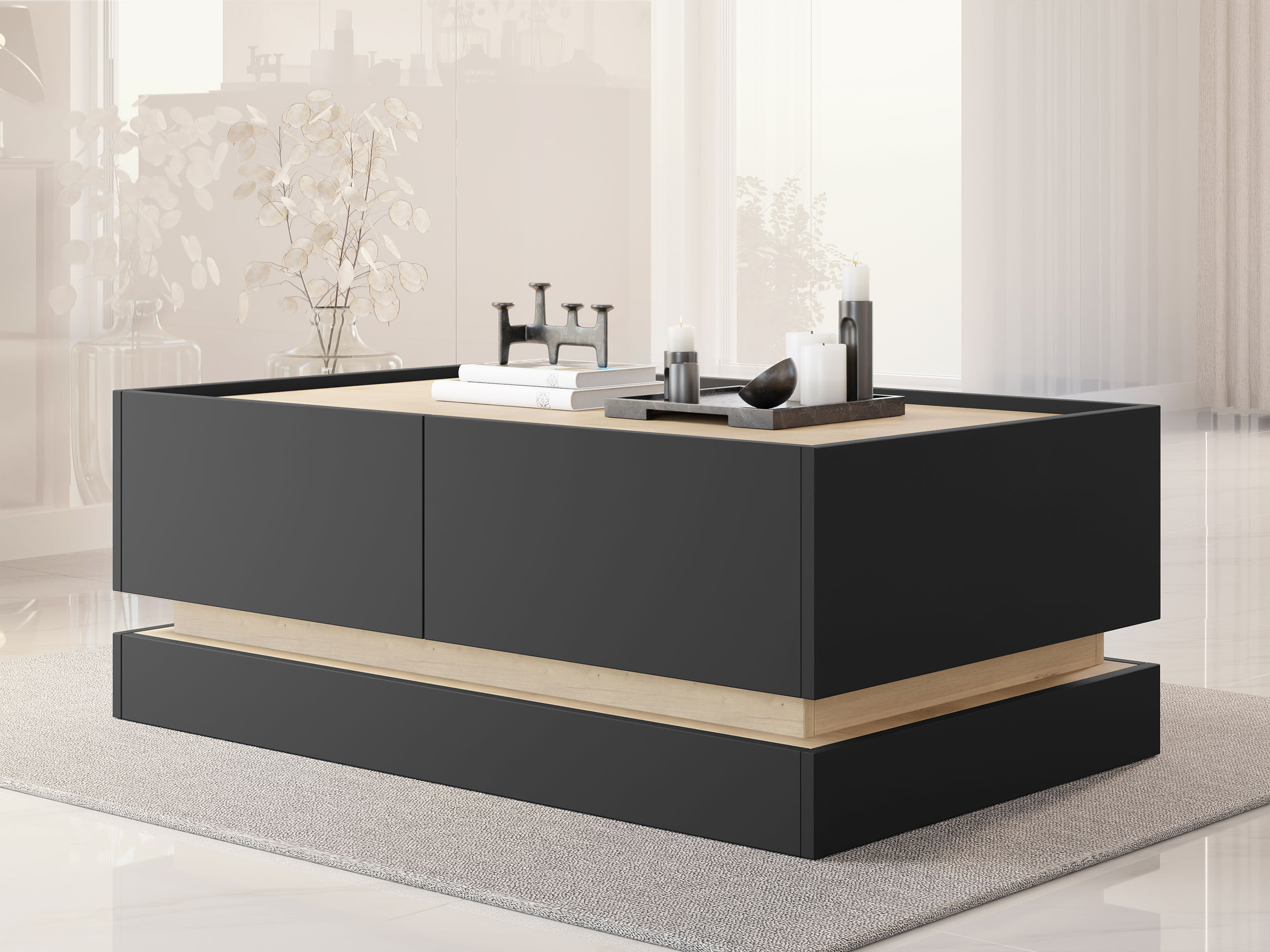 Mesa de centro Comfivo Tilia (Negro + Roble)