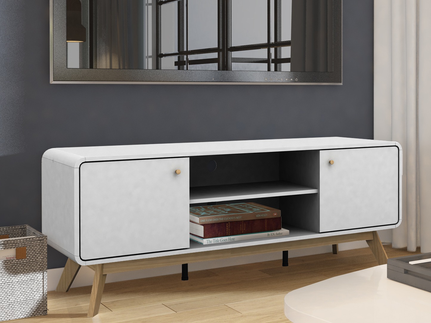 Mueble TV Elbtena 107 (Blanco + Roble)