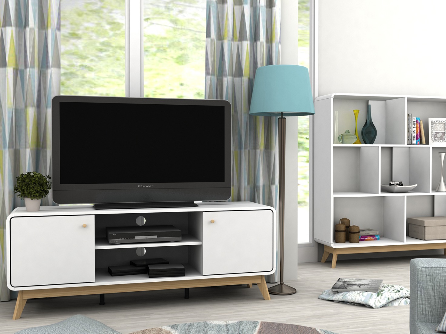 Mueble TV Elbtena 107 (Blanco + Roble)