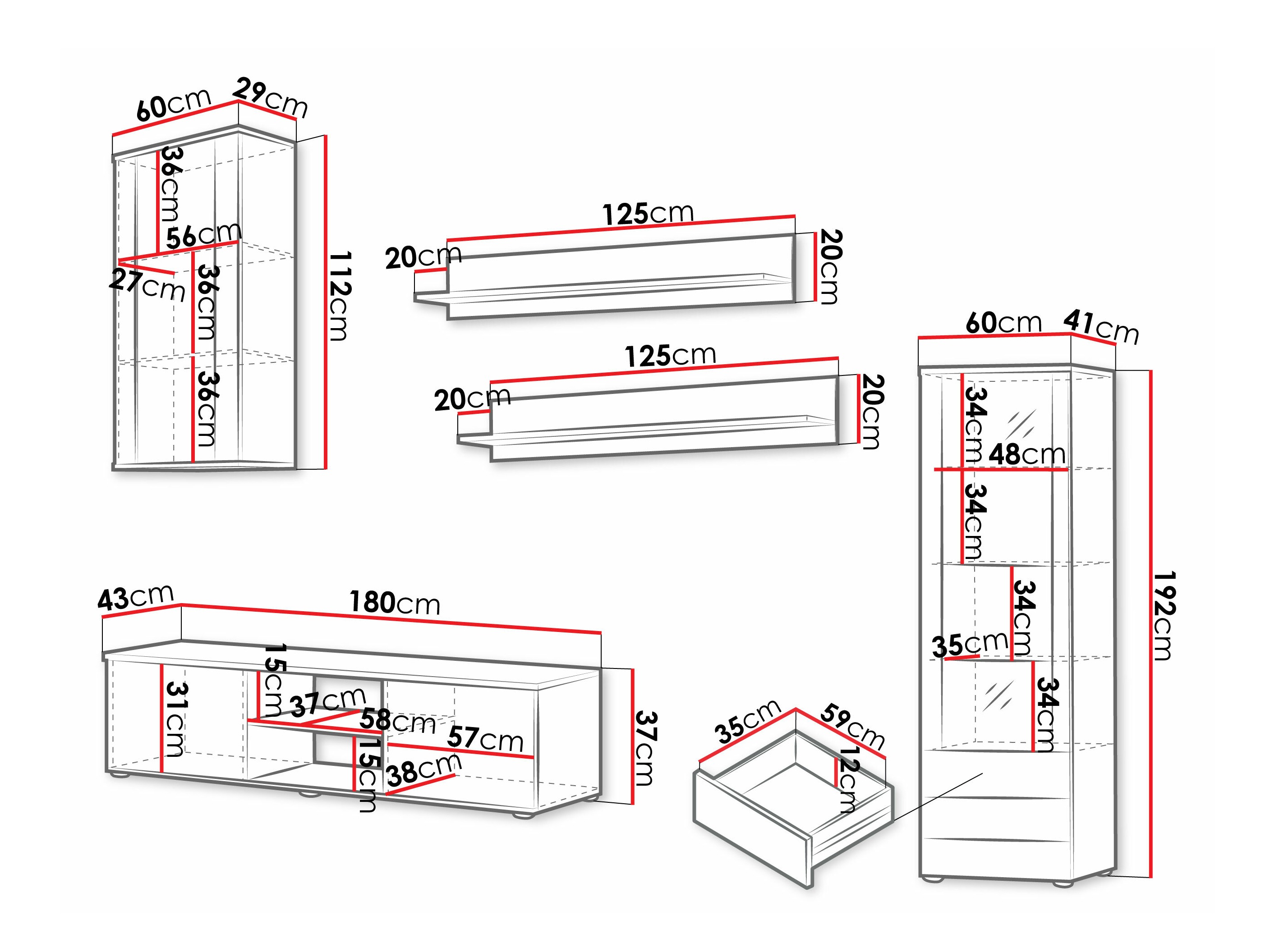 Conjunto de salón Tornola 114 (Blanco + Blanco brillante)