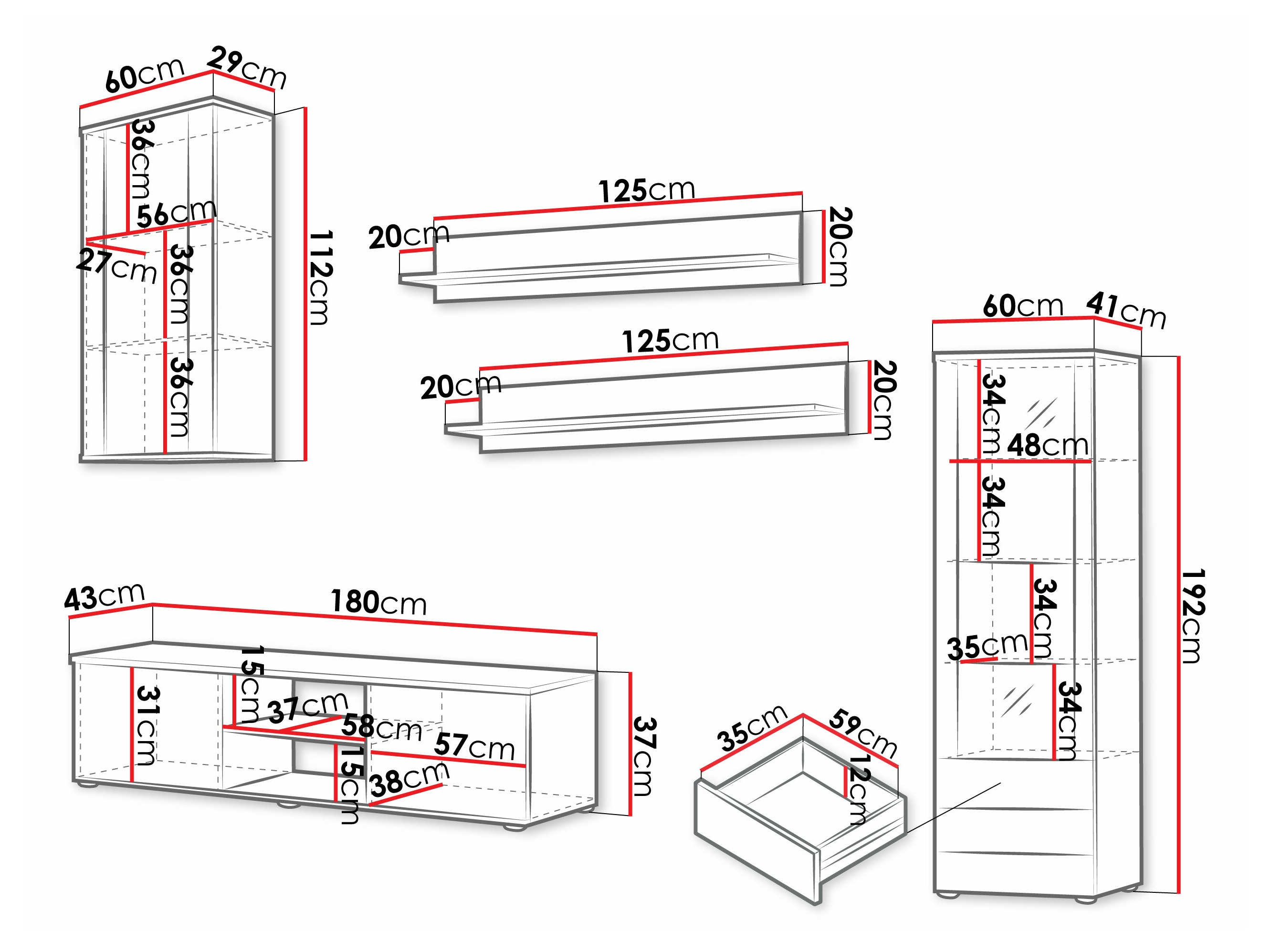 Conjunto de salón Tornola 114 (Negro + Negro brillante)