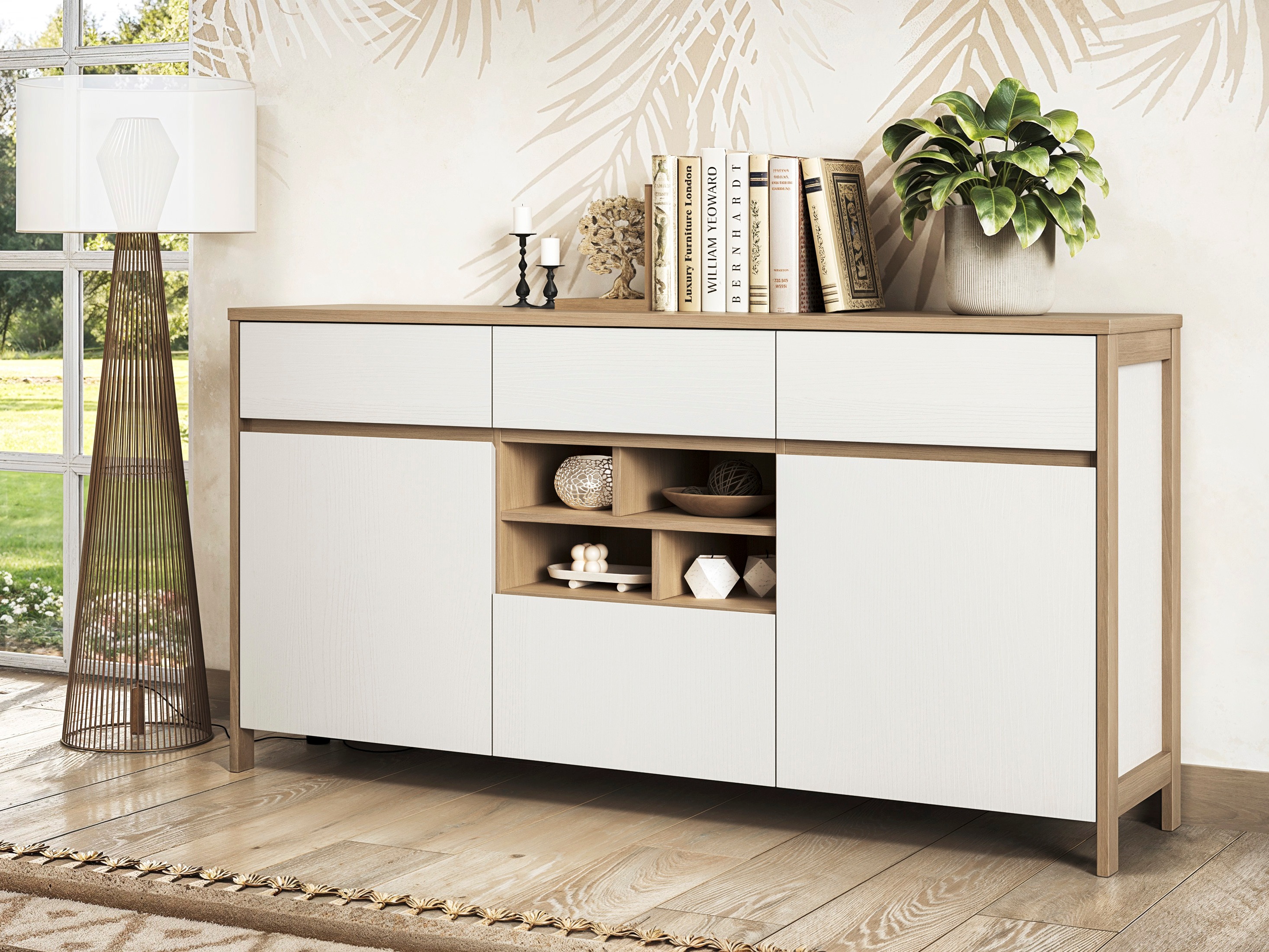 Cómoda Fermaru 104 (Blanco + Roble)