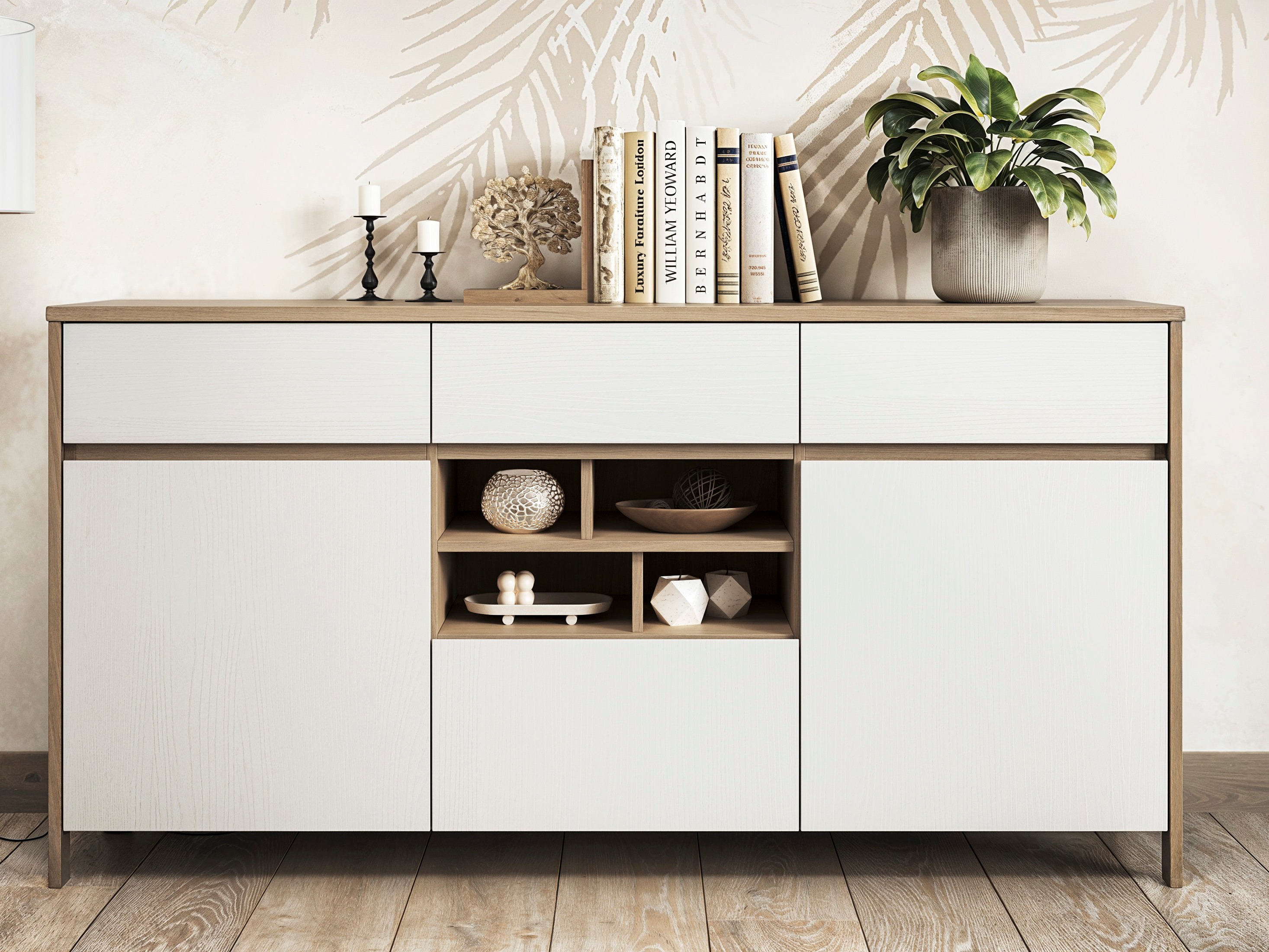 Cómoda Fermaru 104 (Blanco + Roble)