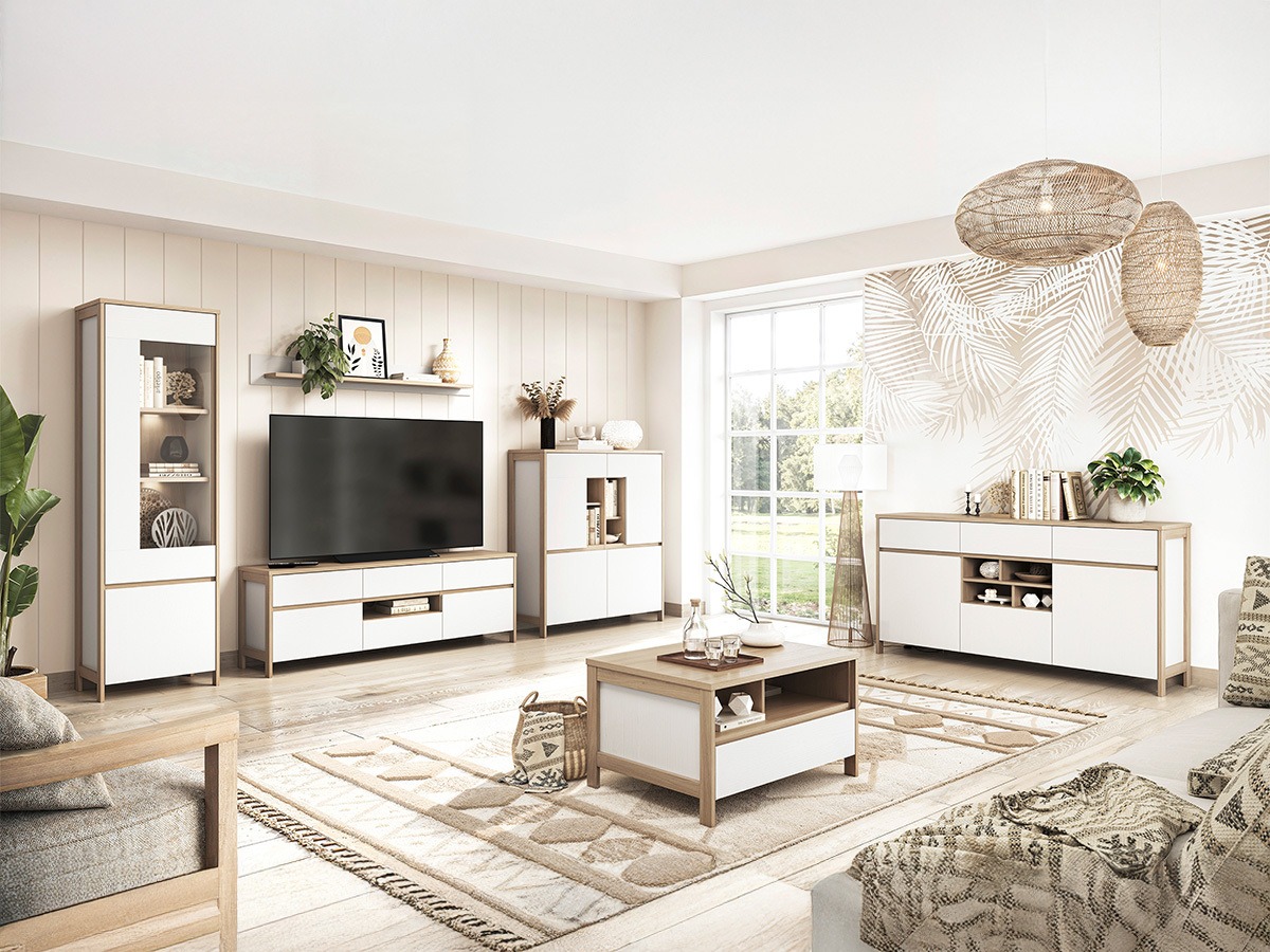 Cómoda Fermaru 104 (Blanco + Roble)