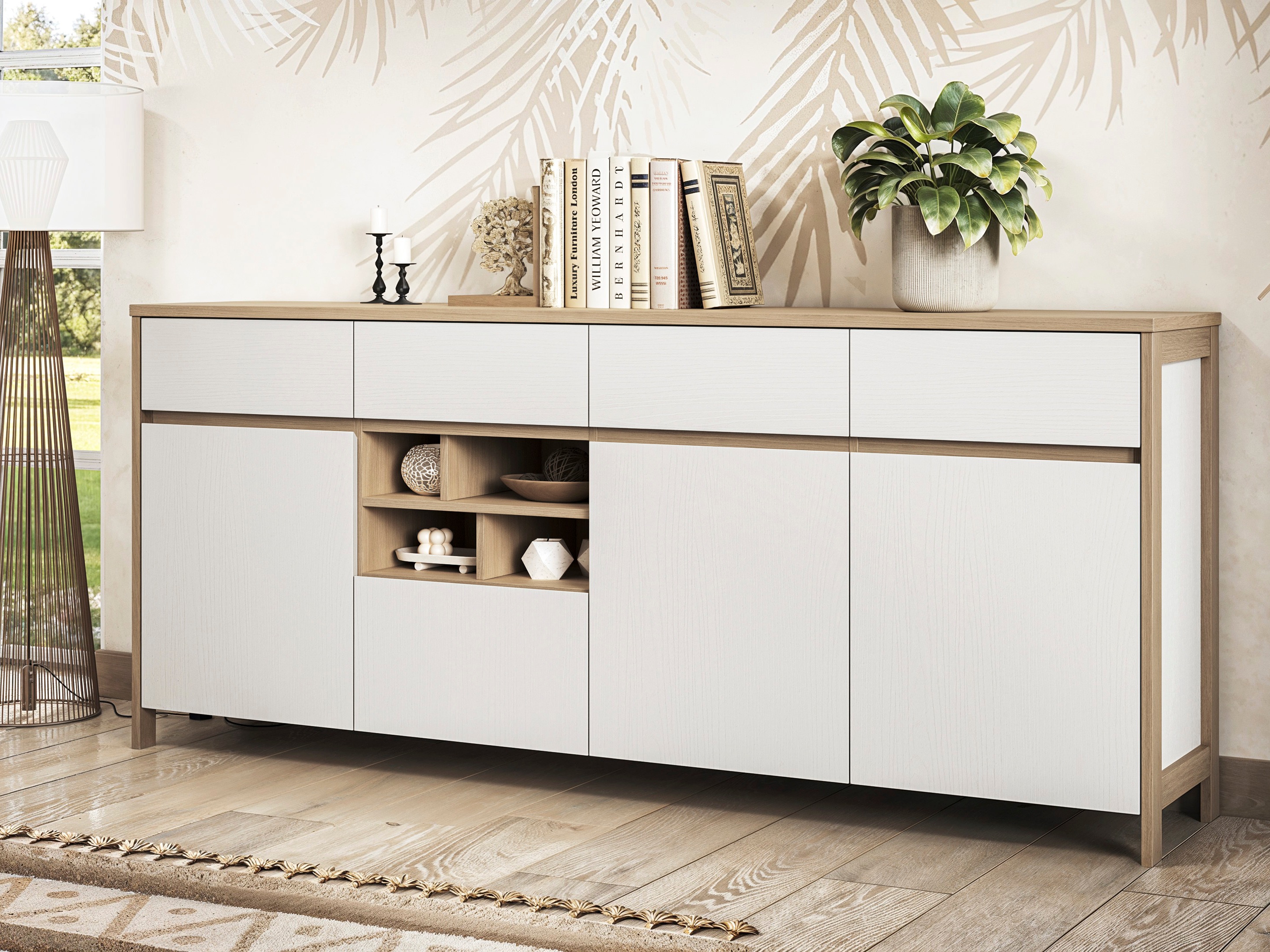 Cómoda Fermaru 105 (Blanco + Roble)