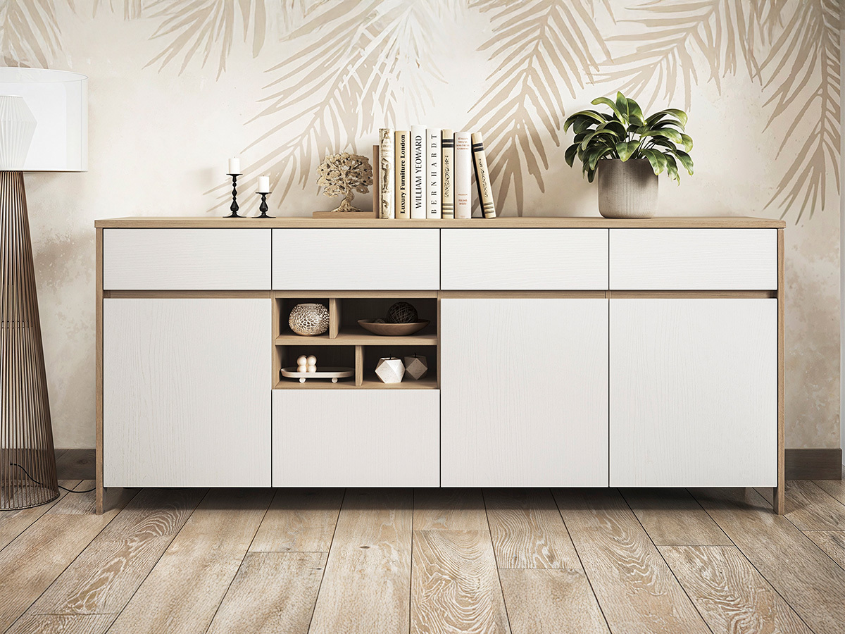 Cómoda Fermaru 105 (Blanco + Roble)