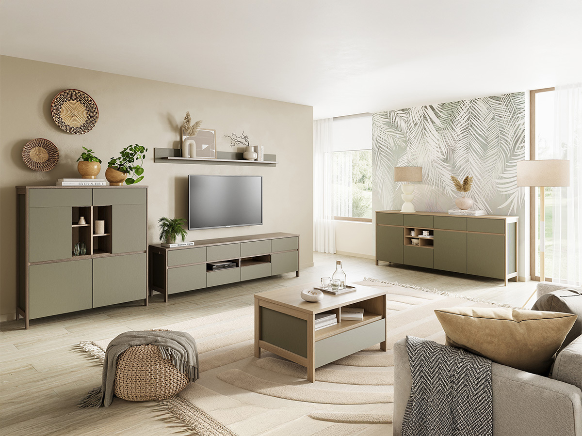 Cómoda Fermaru 105 (Verde polvoriento + Roble)