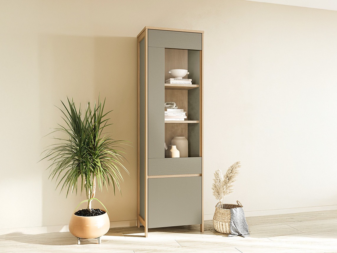 Estantería Fermaru 101 (Verde polvoriento + Roble)