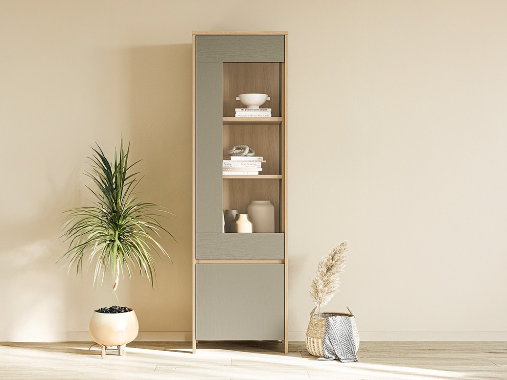 Estantería Fermaru 101 (Verde polvoriento + Roble)