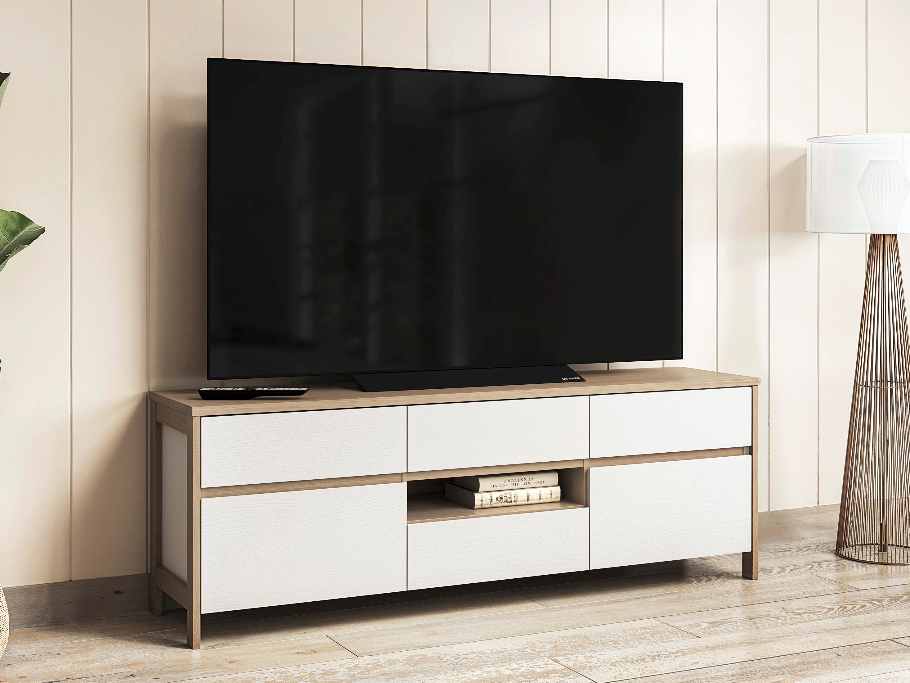 Mueble TV Fermaru 102 (Blanco + Roble)