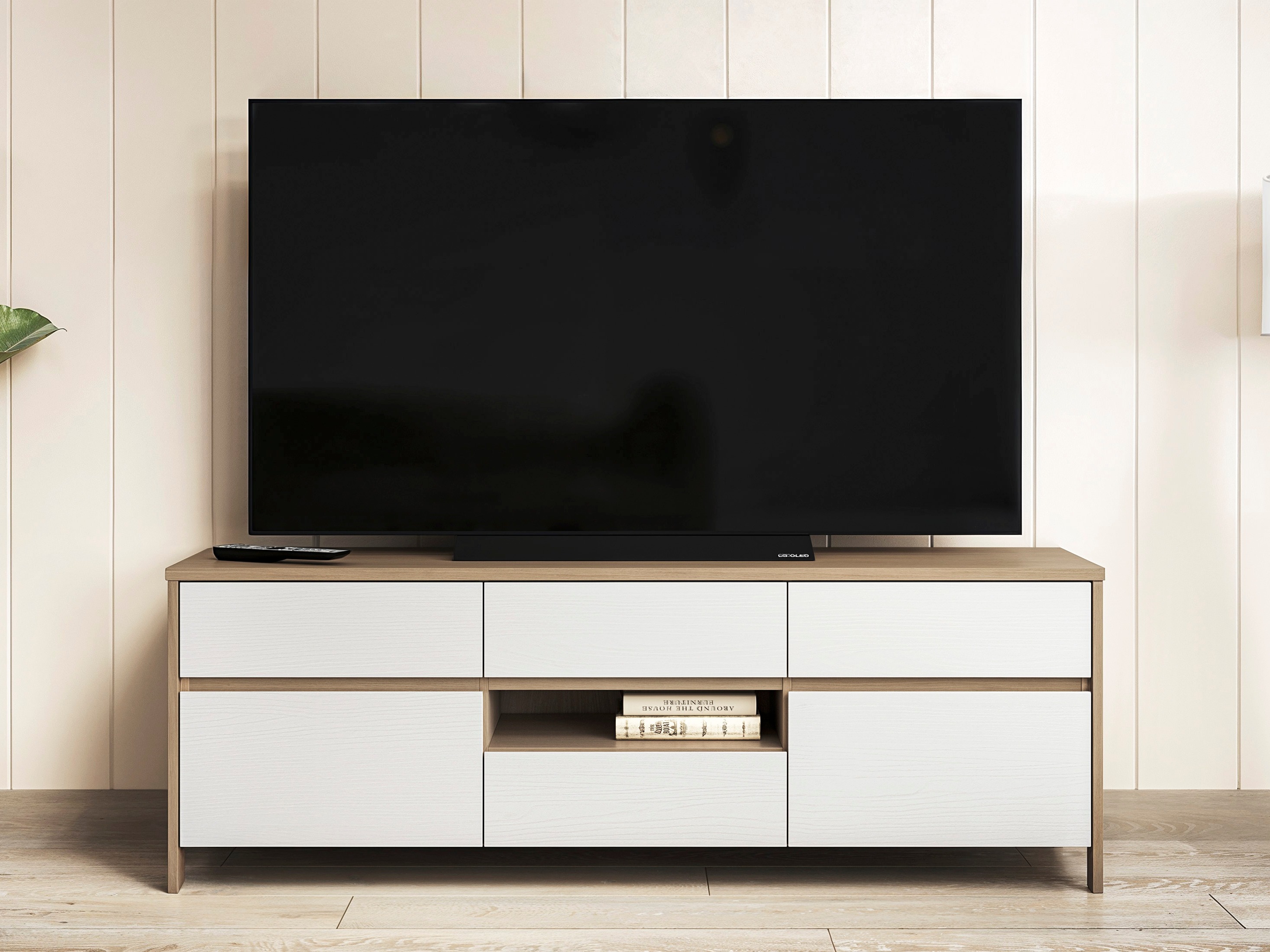 Mueble TV Fermaru 102 (Blanco + Roble)