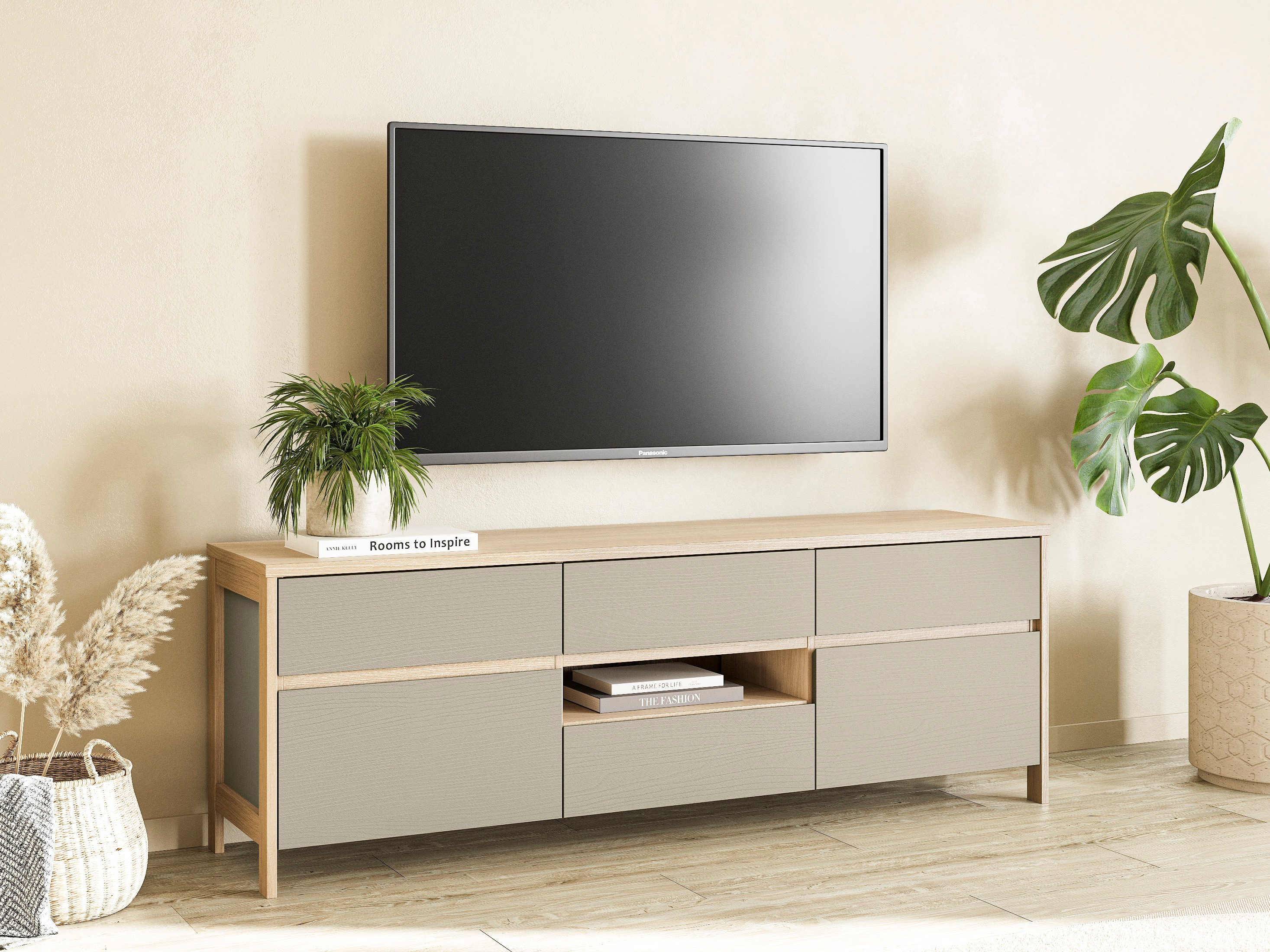 Mueble TV Fermaru 102 (Verde polvoriento + Roble)