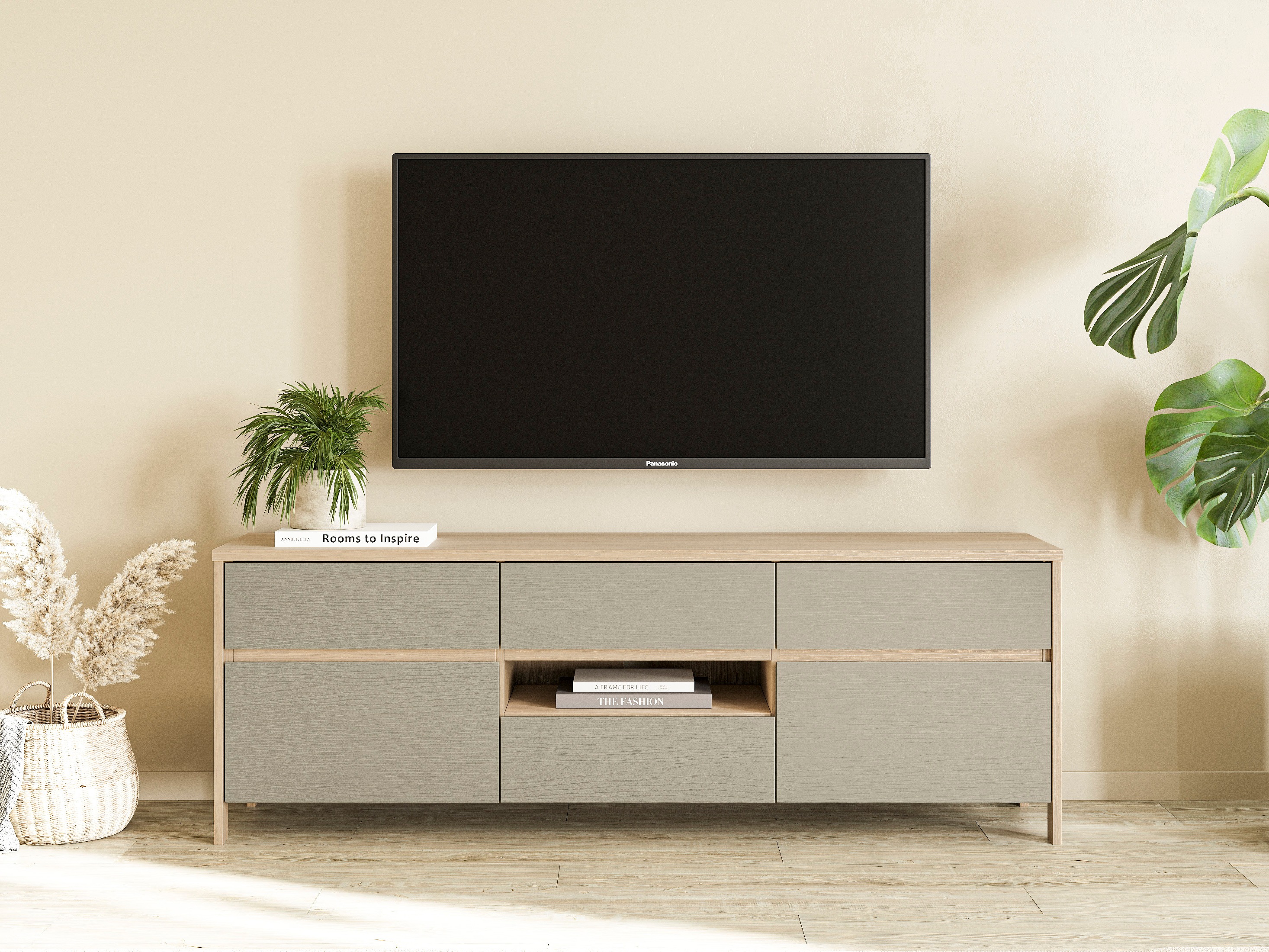 Mueble TV Fermaru 102 (Verde polvoriento + Roble)