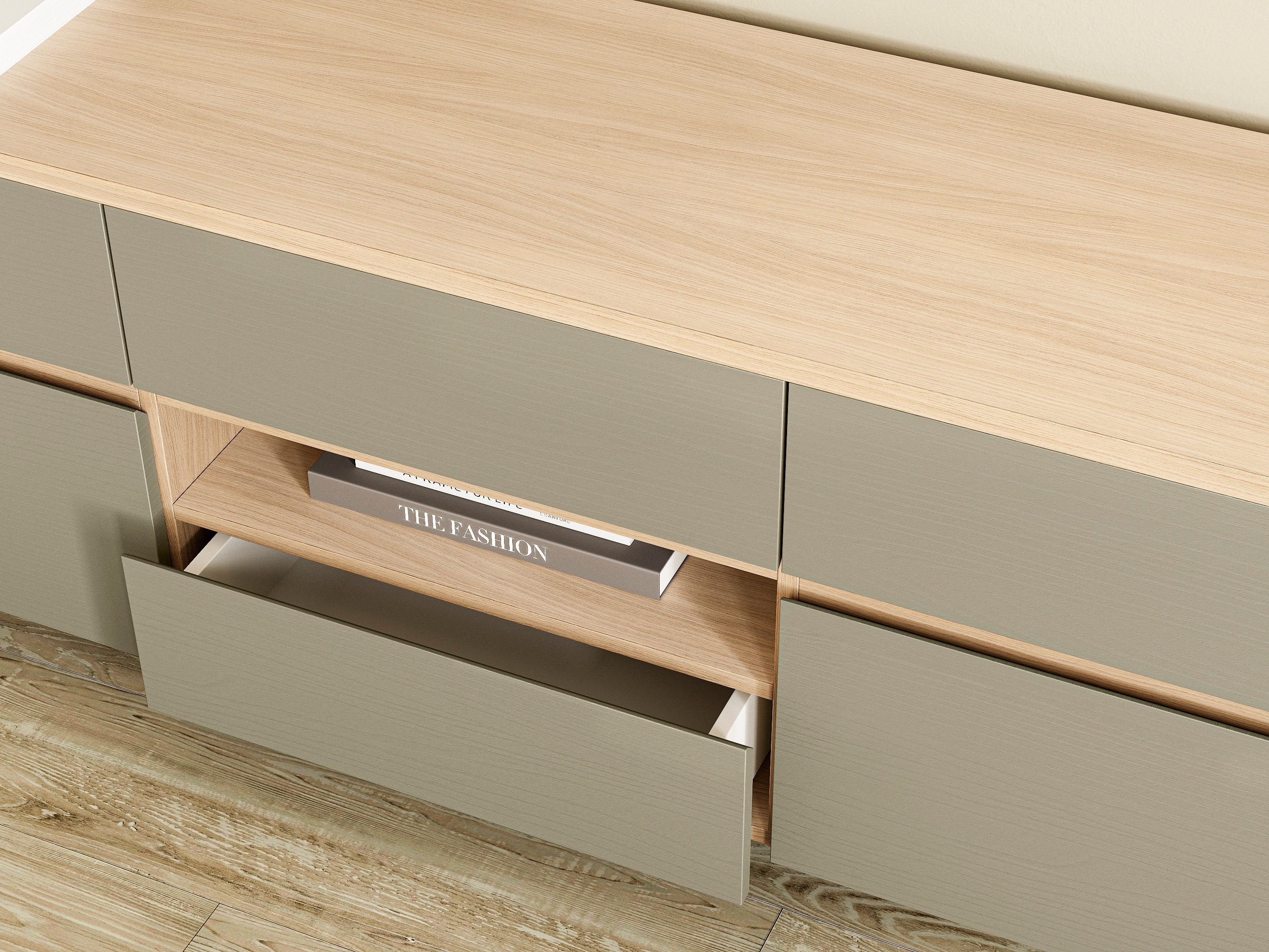 Mueble TV Fermaru 102 (Verde polvoriento + Roble)