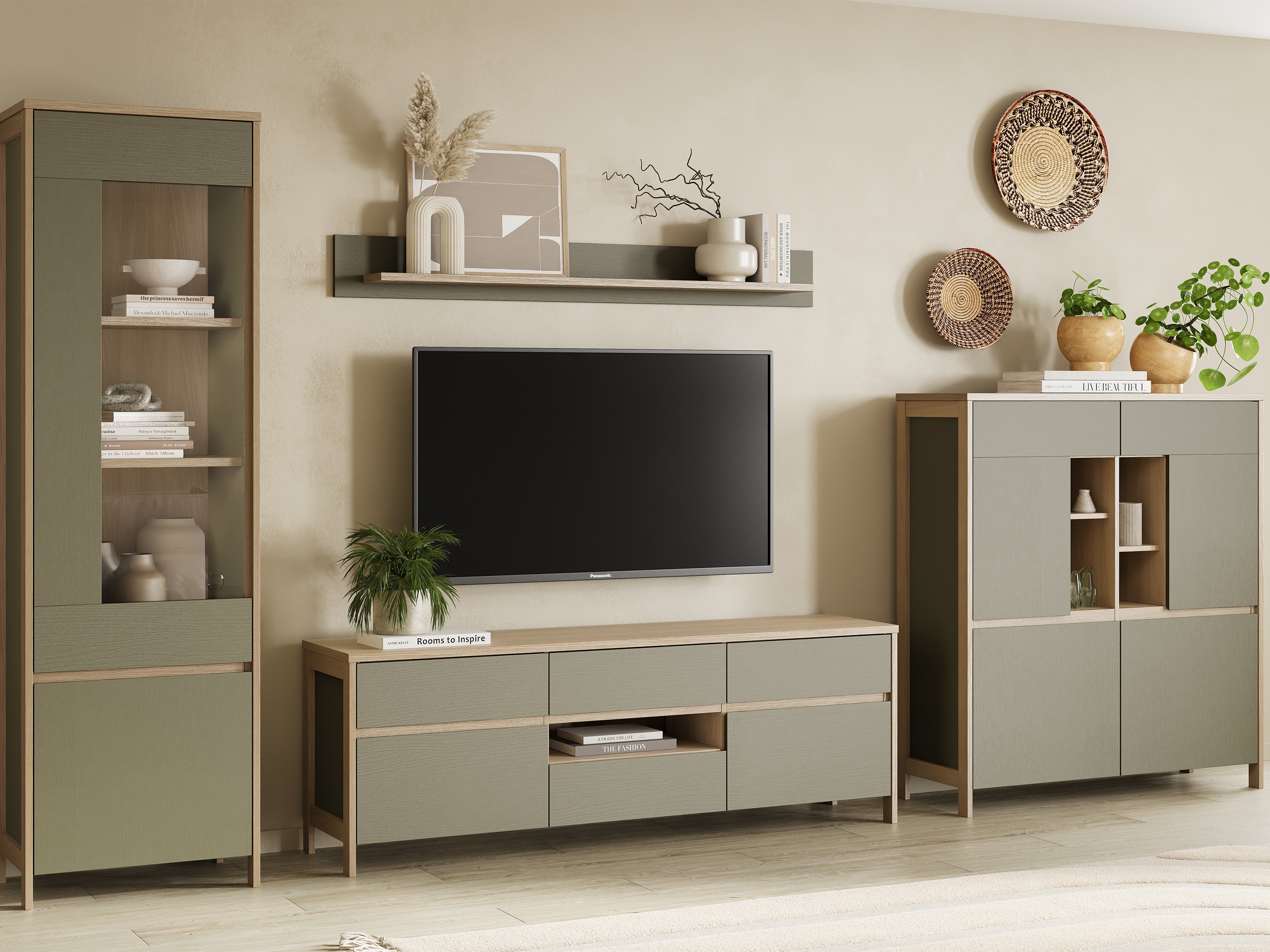 Mueble TV Fermaru 102 (Verde polvoriento + Roble)