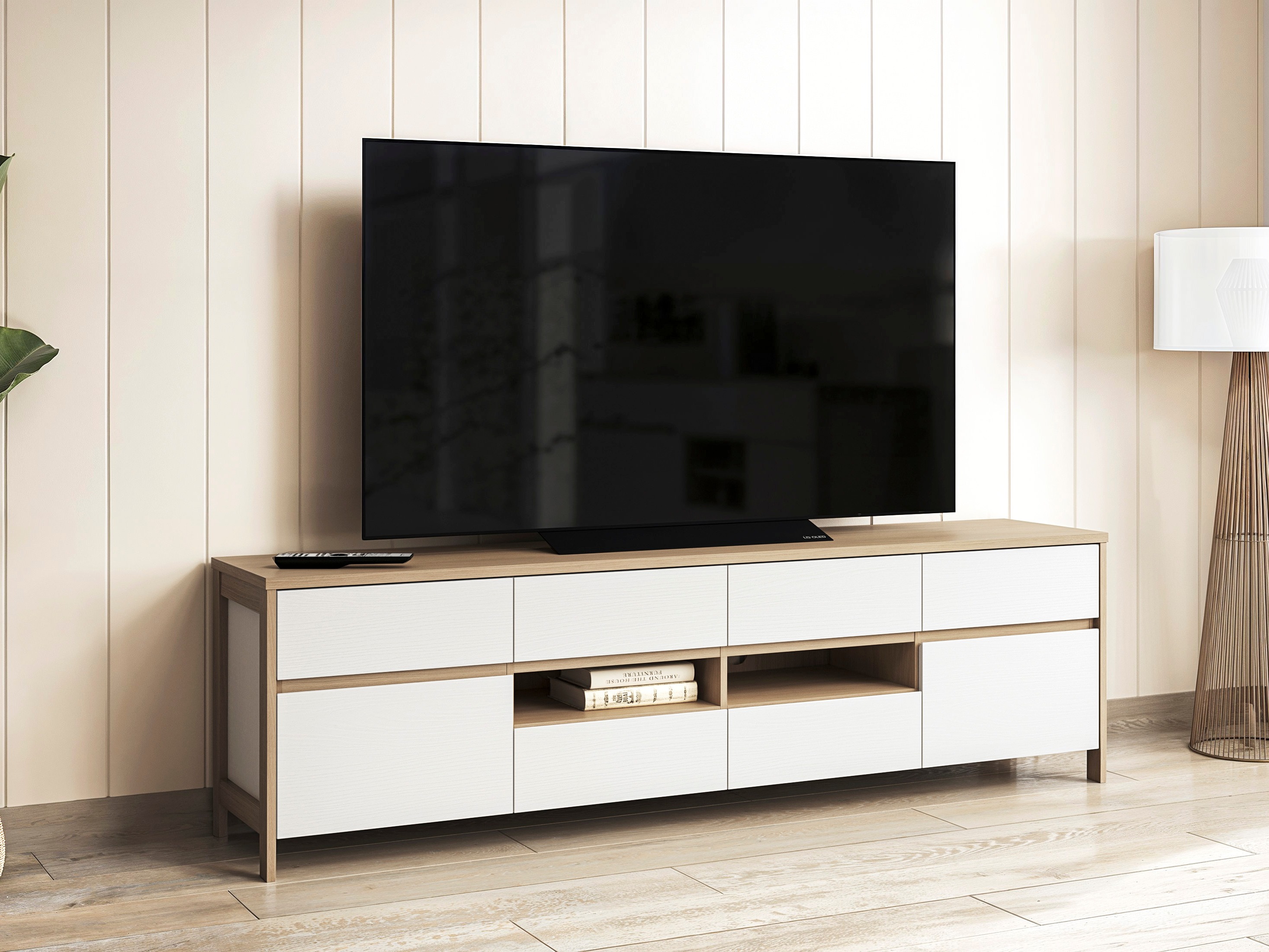 Mueble TV Fermaru 103 (Blanco + Roble)