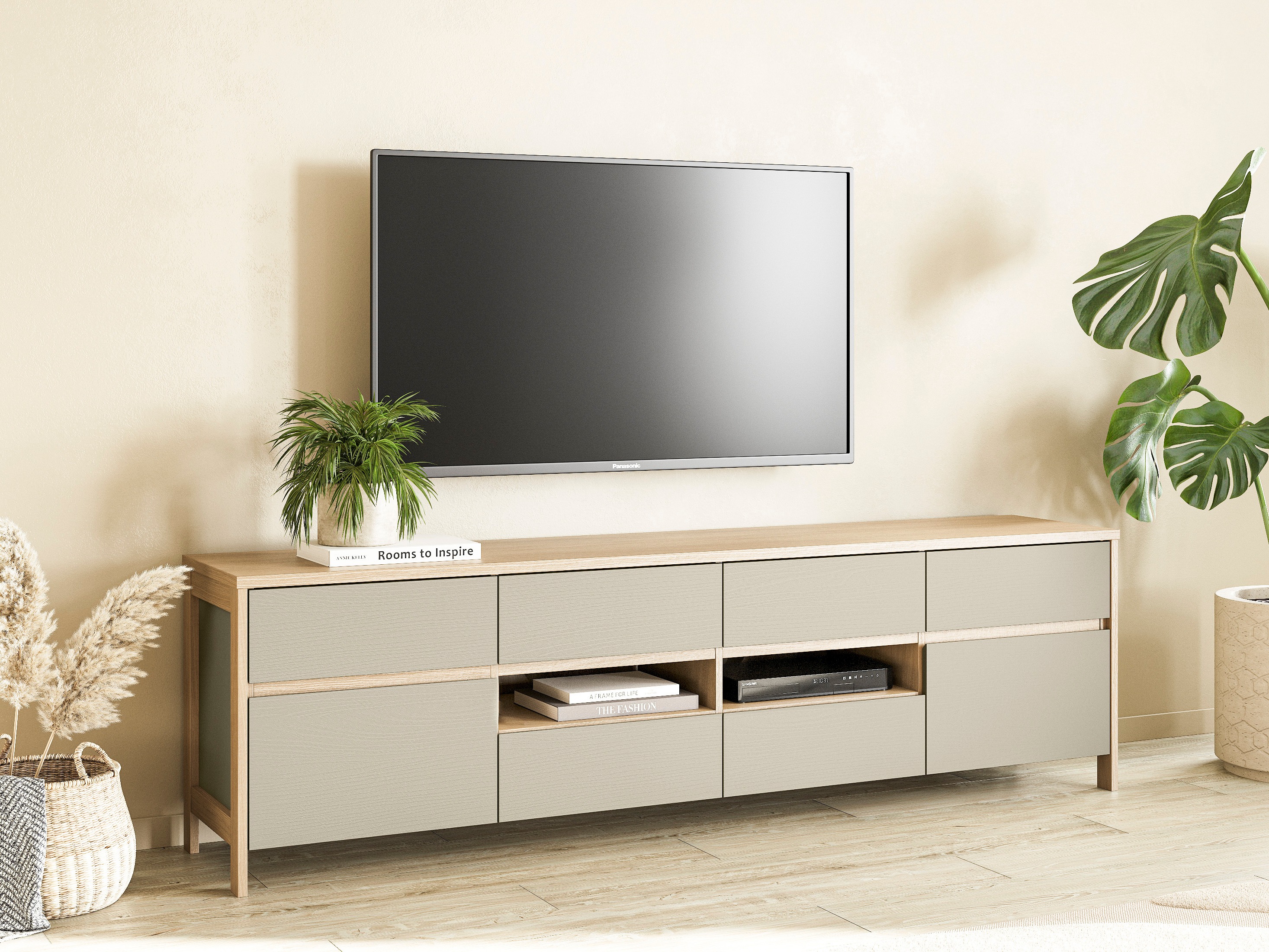 Mueble TV Fermaru 103 (Verde polvoriento + Roble)