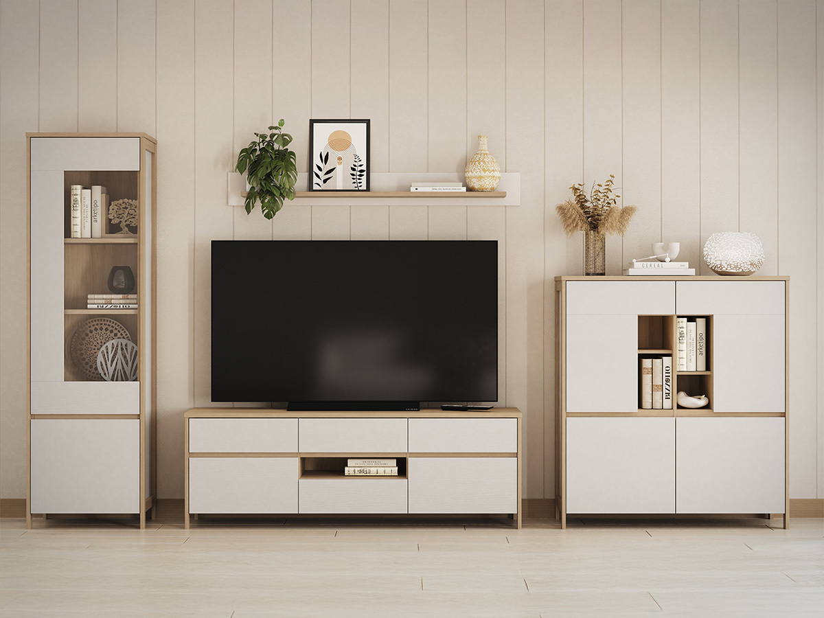 Conjunto de salón Fermaru 110 (Blanco + Roble)