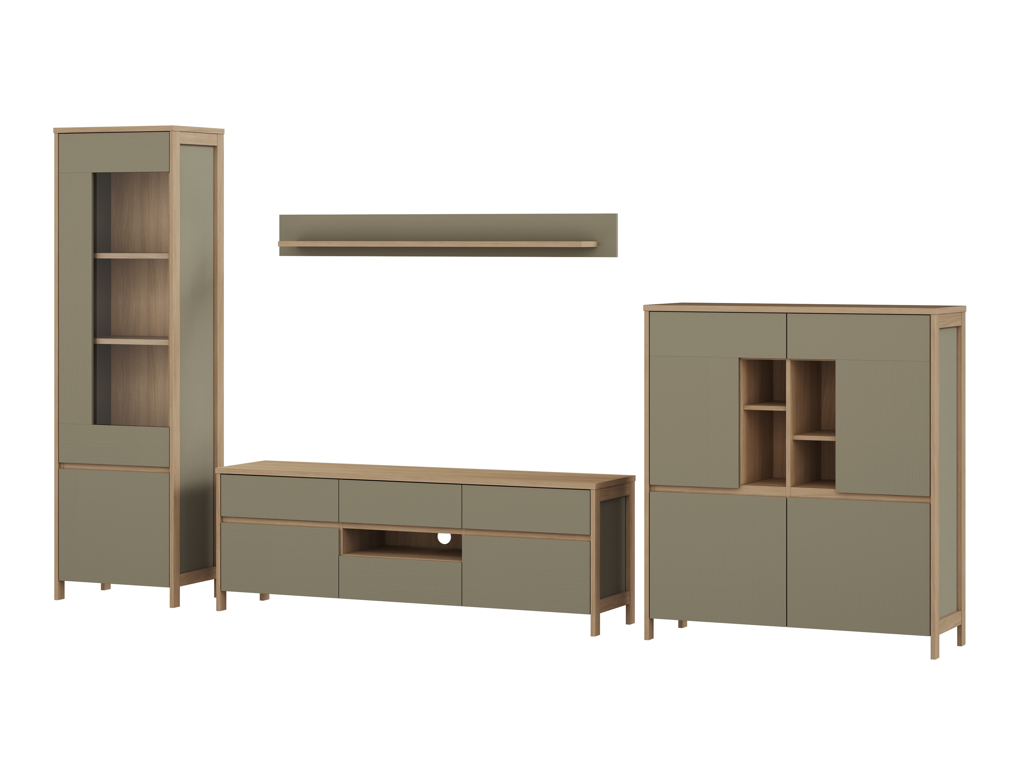 Conjunto de salón Fermaru 110 (Verde polvoriento + Roble)