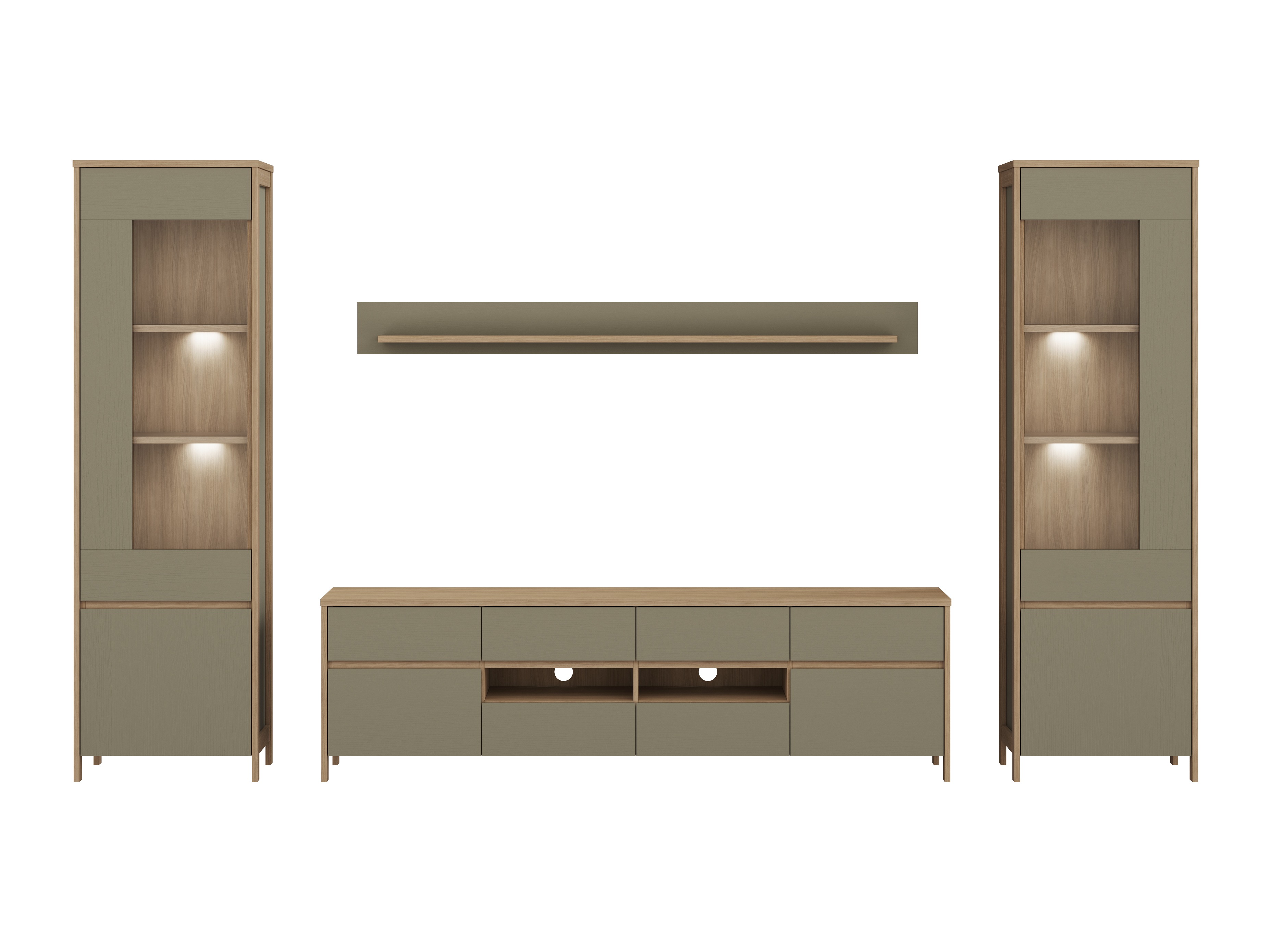 Conjunto de salón Fermaru 111 (Verde polvoriento + Roble)