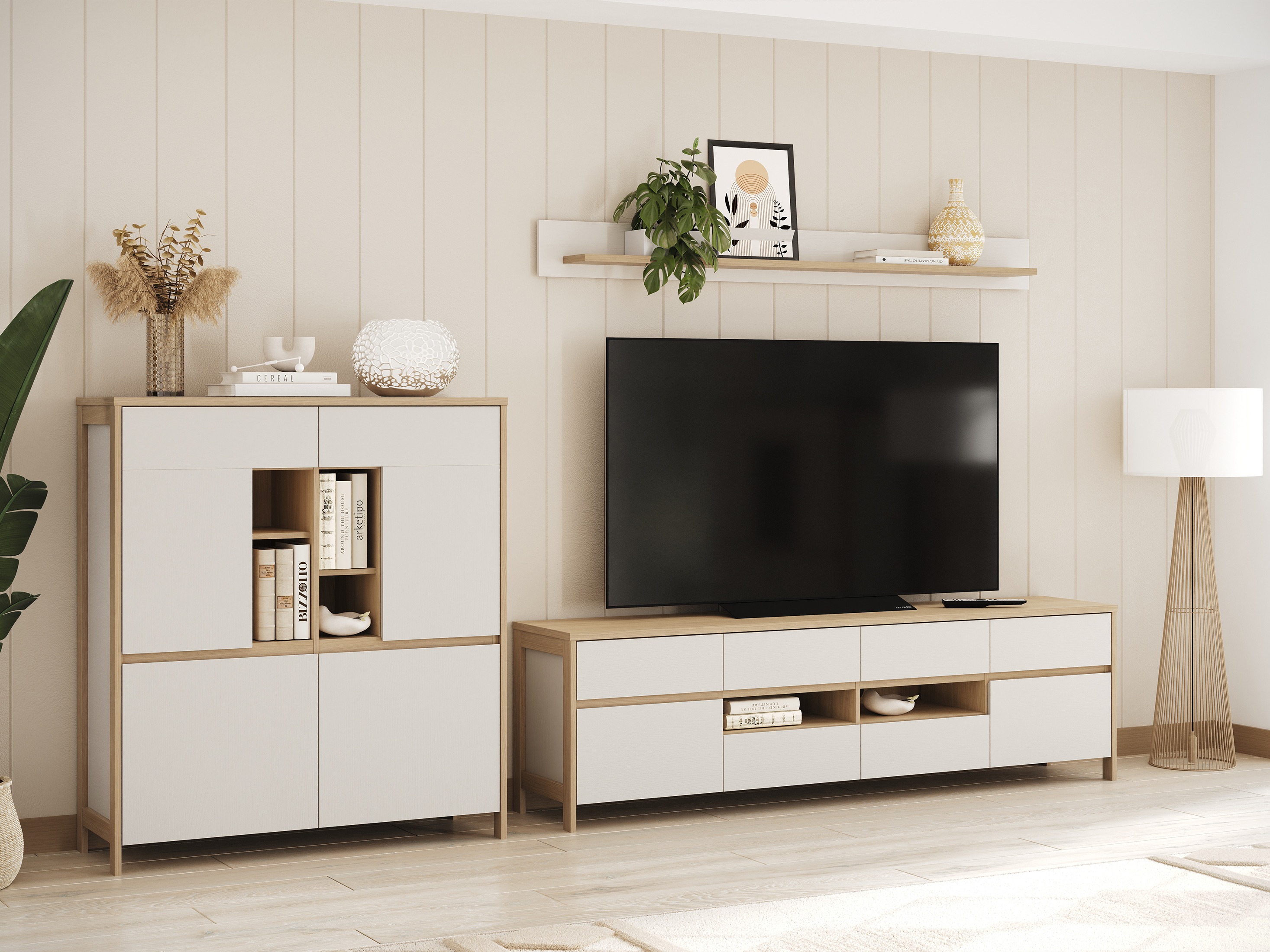 Conjunto de salón Fermaru 112 (Blanco + Roble)