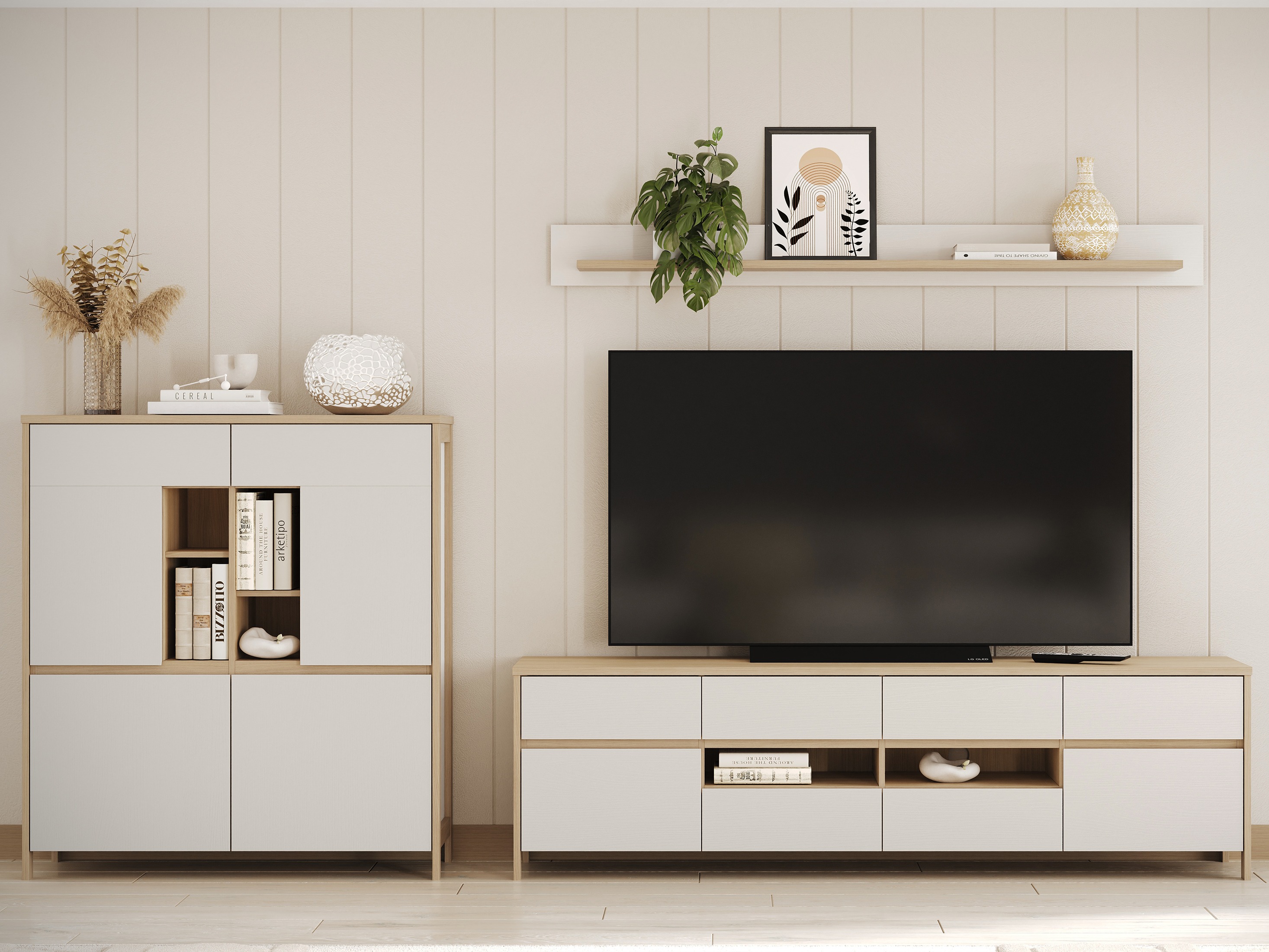 Conjunto de salón Fermaru 112 (Blanco + Roble)