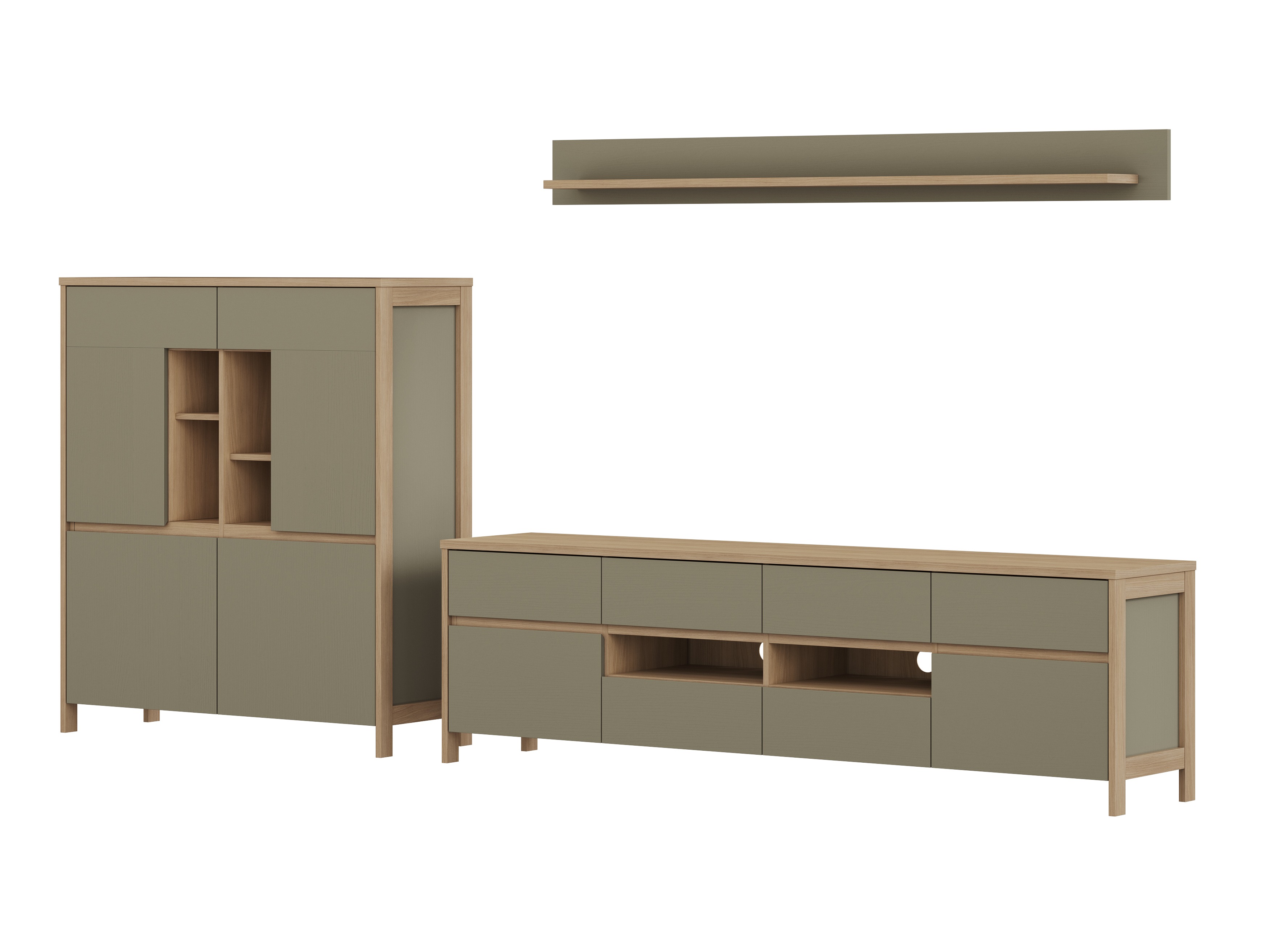 Conjunto de salón Fermaru 112 (Verde polvoriento + Roble)