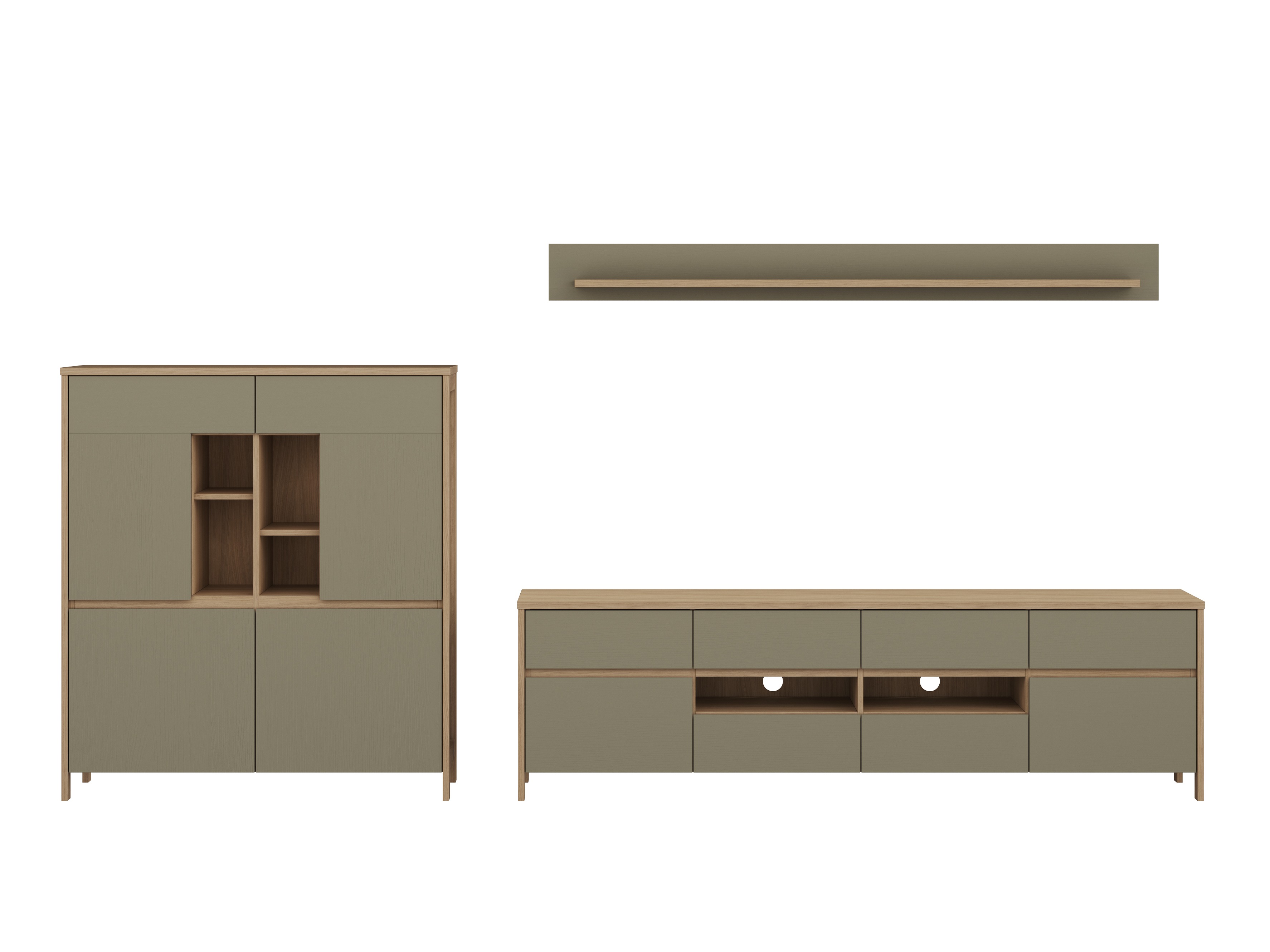 Conjunto de salón Fermaru 112 (Verde polvoriento + Roble)