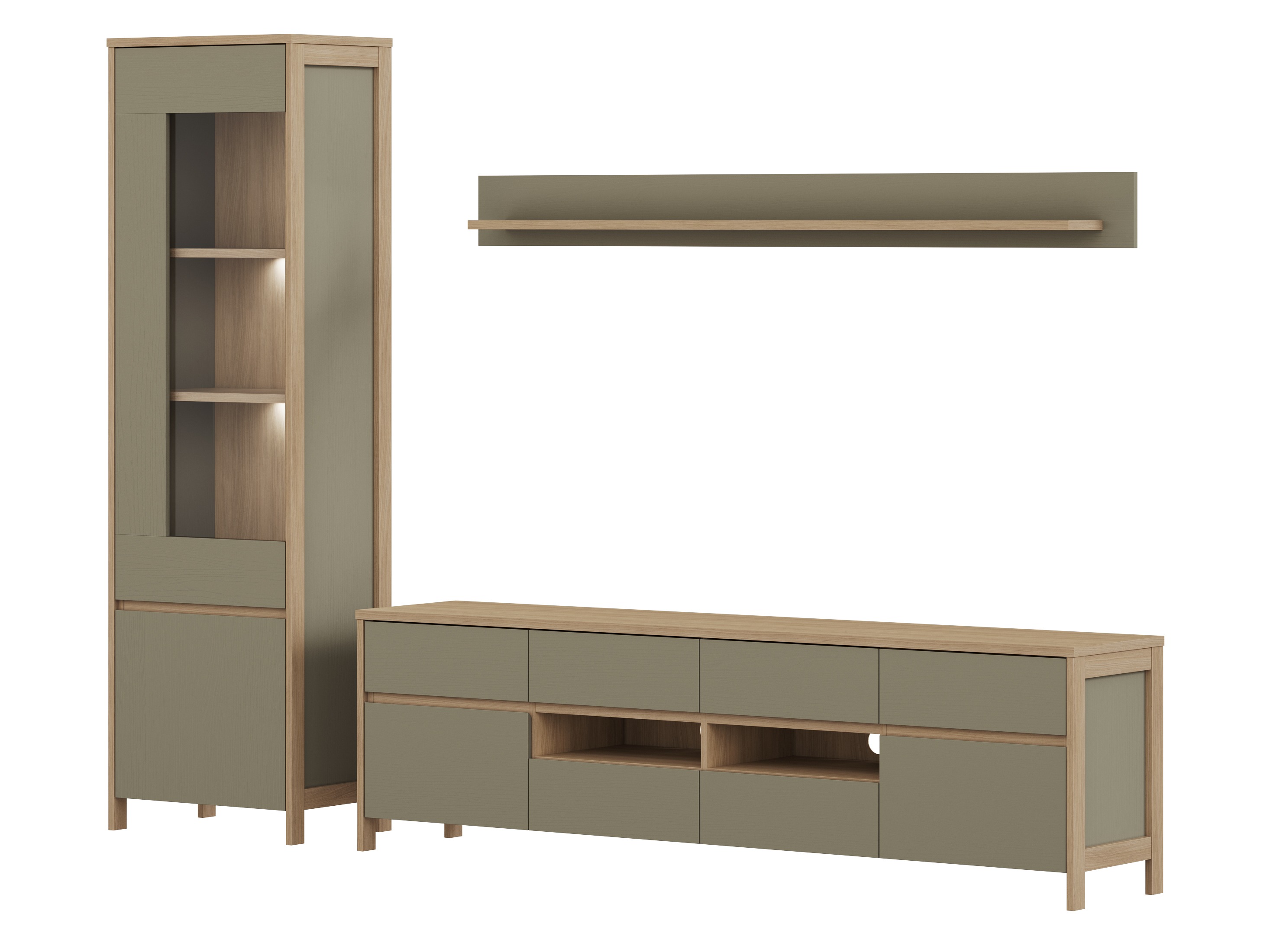 Conjunto de salón Fermaru 113 (Verde polvoriento + Roble)