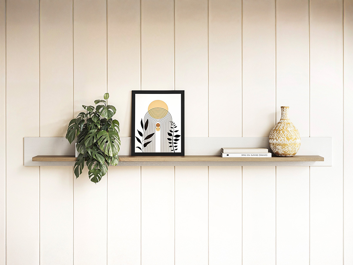 Estantería de pared Fermaru 108 (Blanco + Roble)