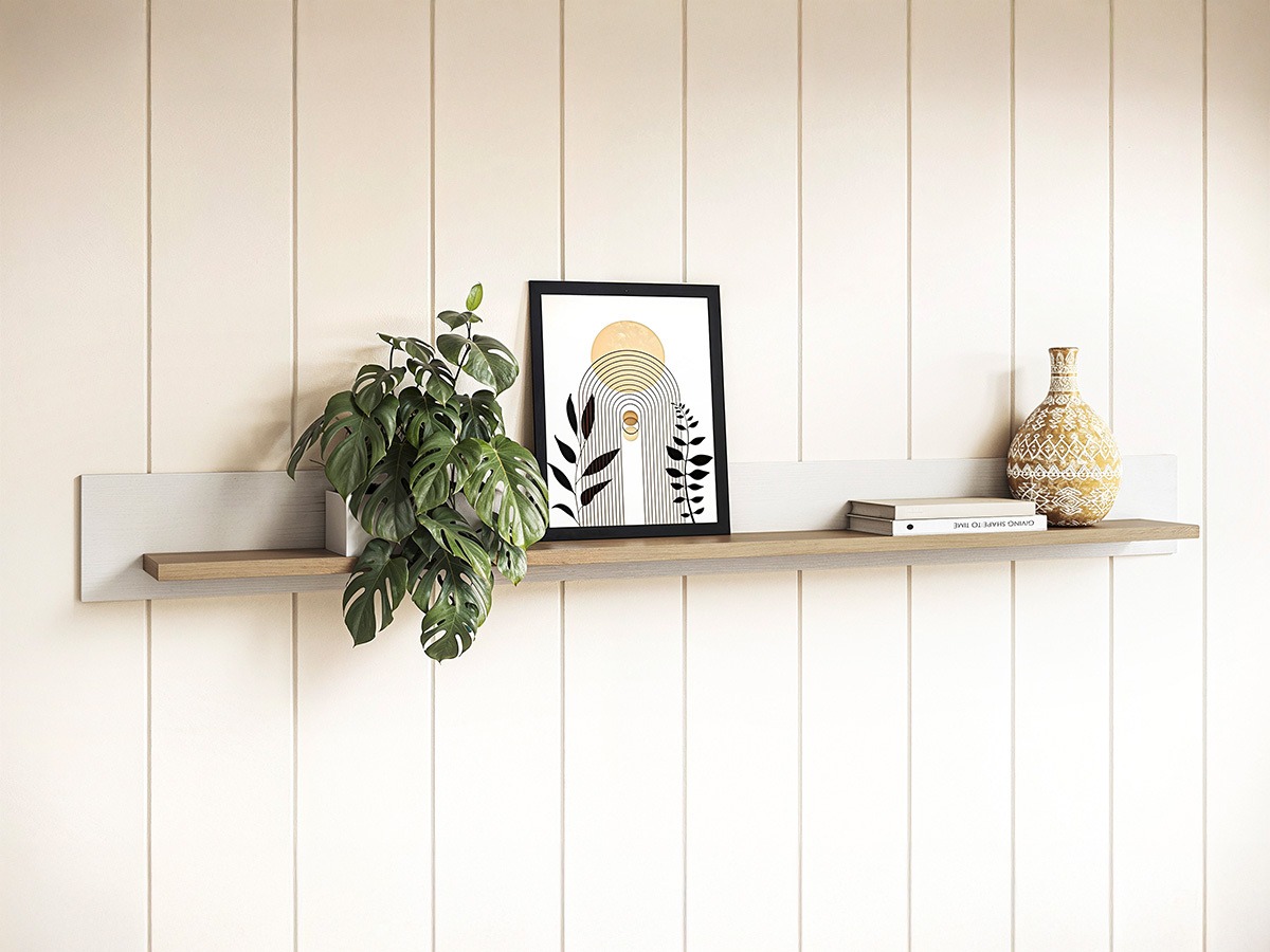 Estantería de pared Fermaru 108 (Blanco + Roble)