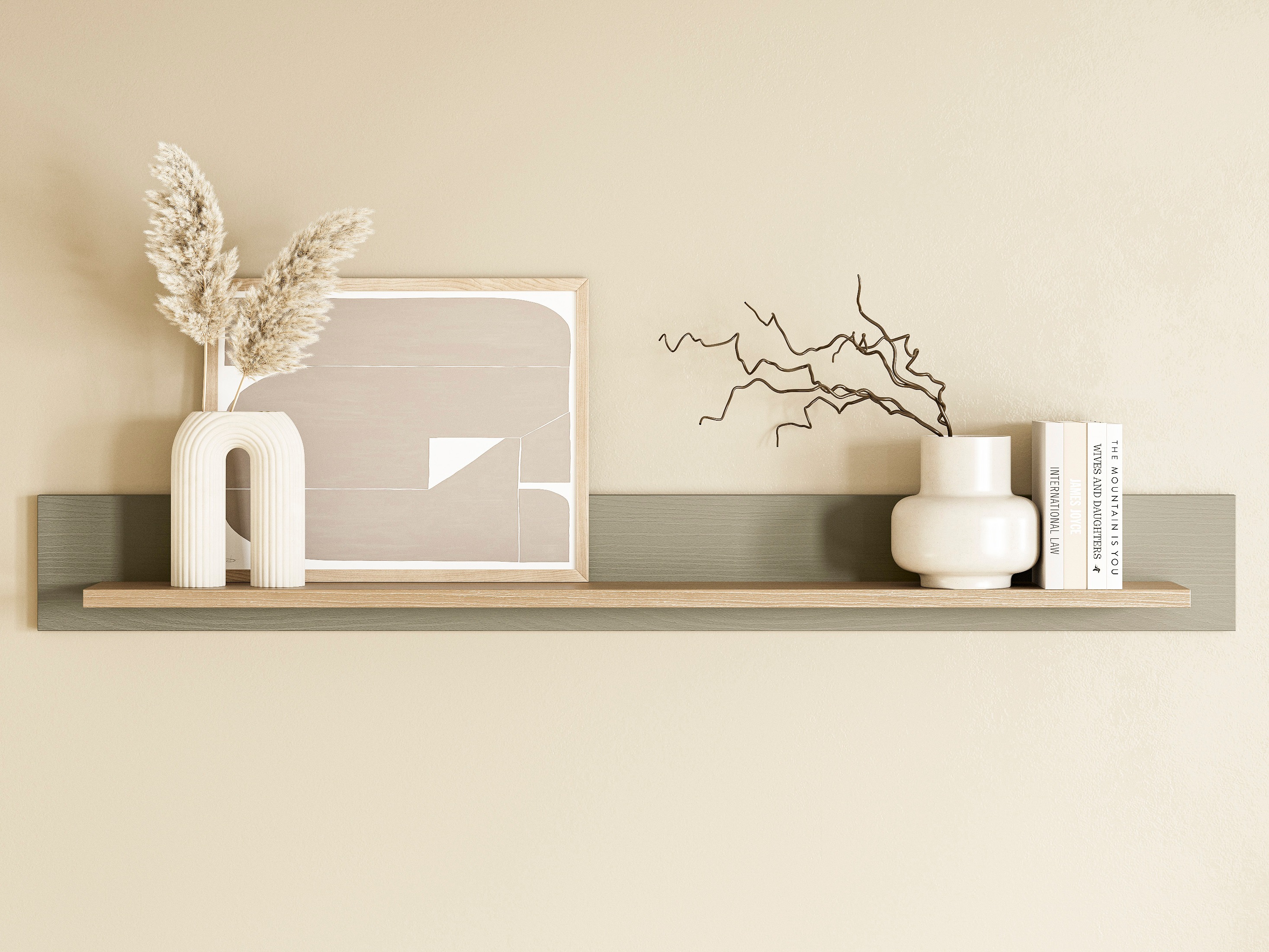 Estantería de pared Fermaru 108 (Verde polvoriento + Roble)