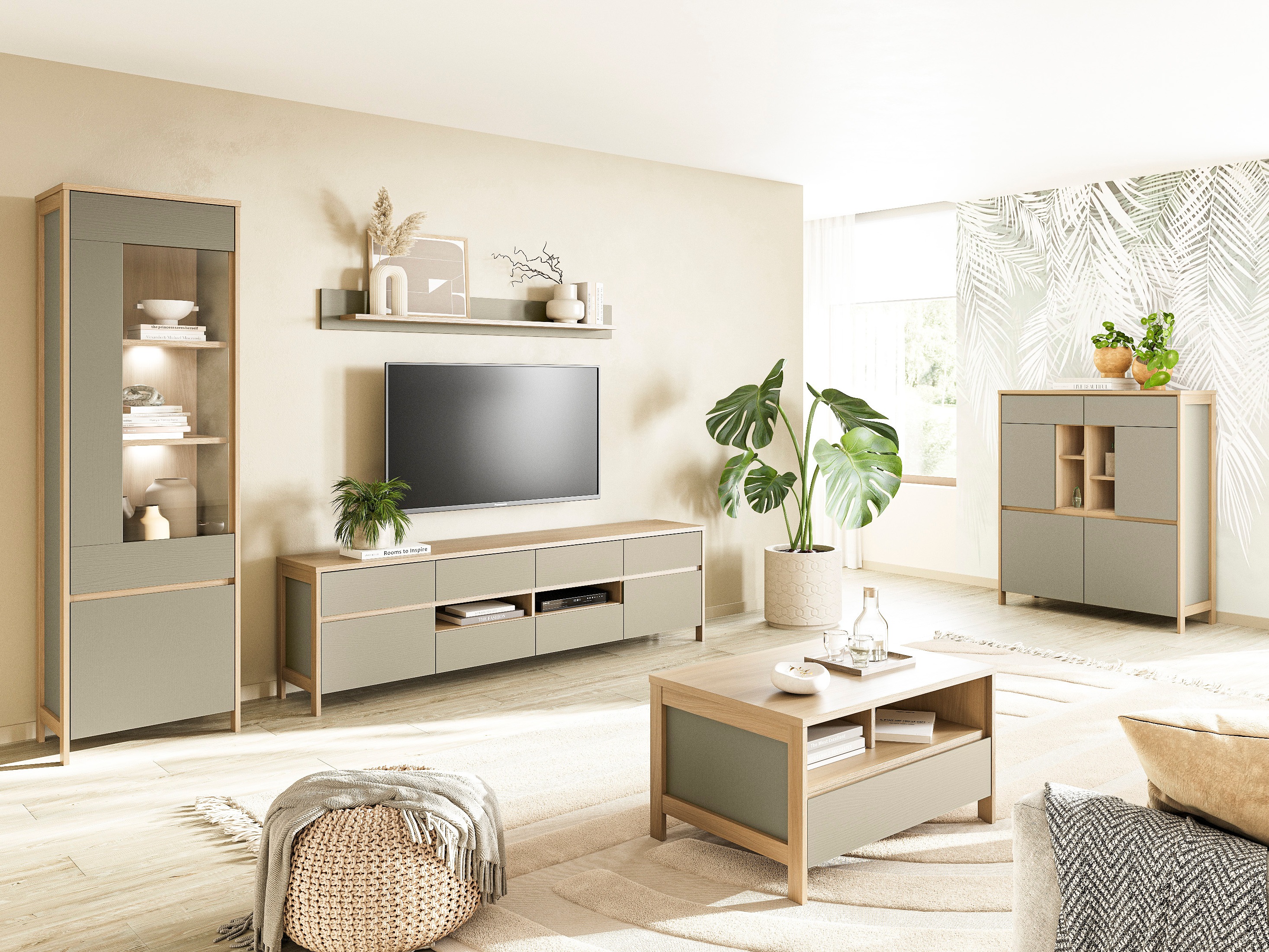 Mesa de centro Fermaru 107 (Verde polvoriento + Roble)