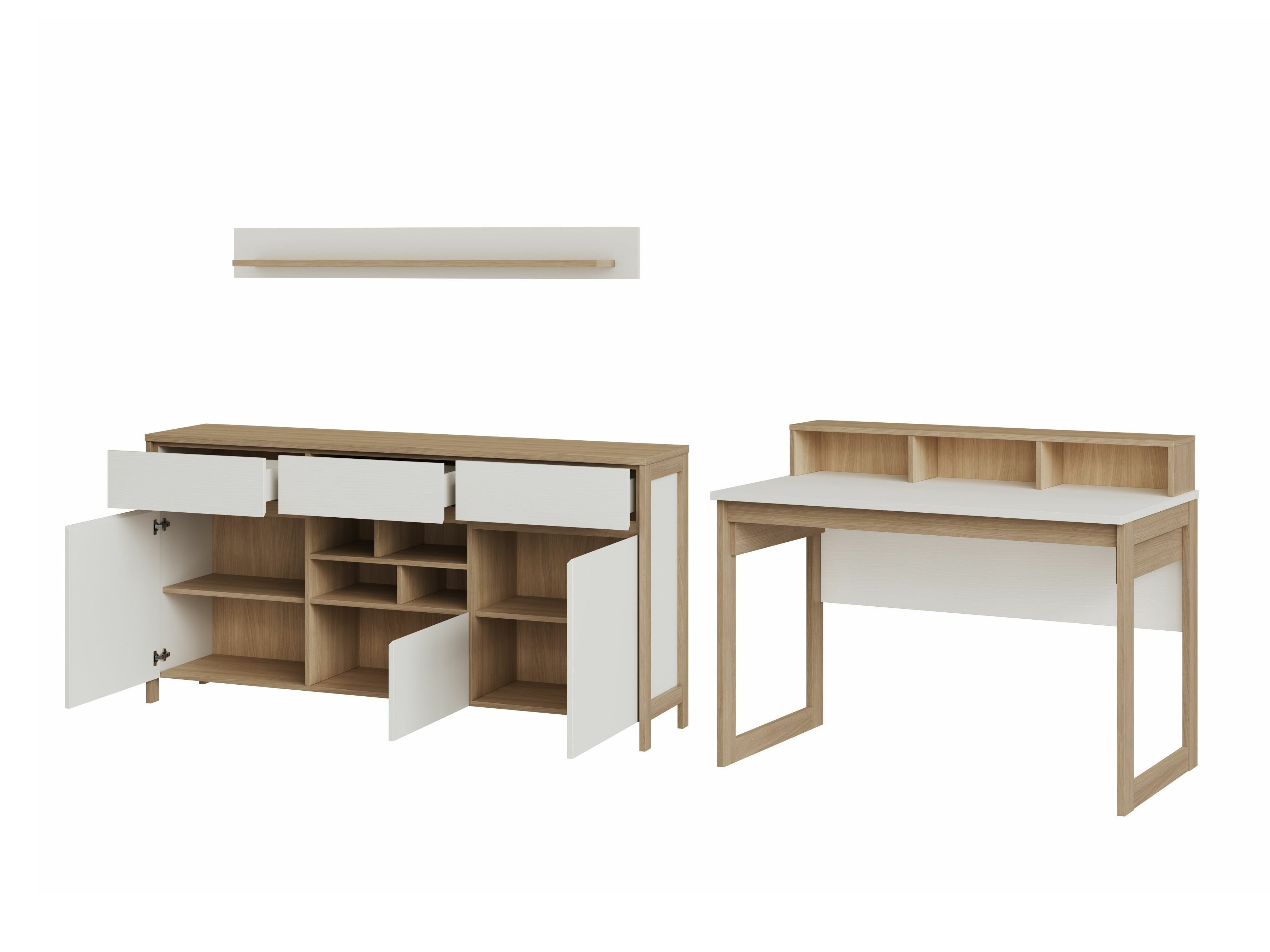 Conjunto para oficina en casa Fermaru 116 (Blanco + Roble)