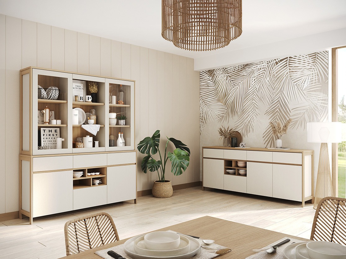 Conjuntos de muebles Fermaru 114 (Blanco + Roble)