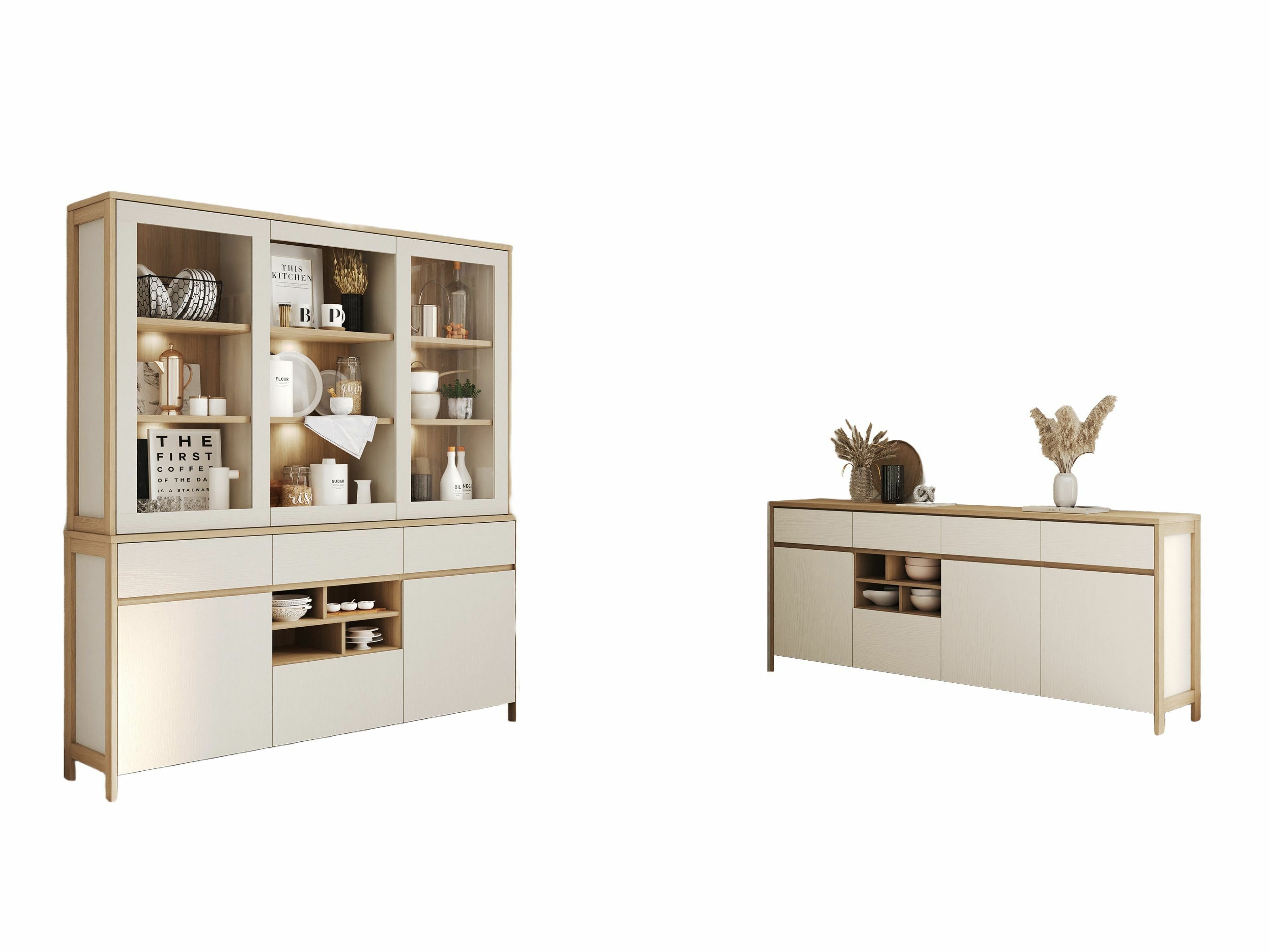 Conjuntos de muebles Fermaru 114 (Blanco + Roble)