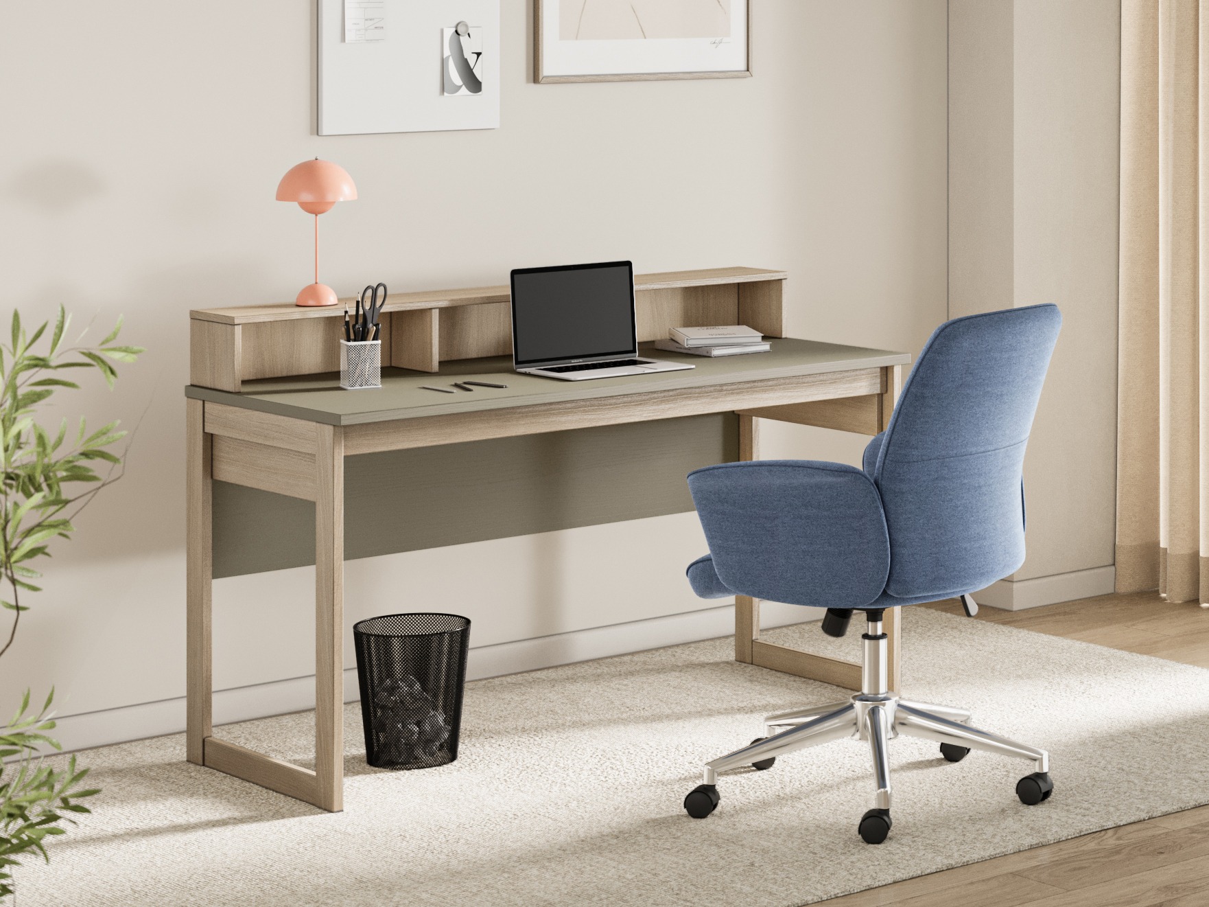 Mesa de oficina Fermaru 115 (Verde polvoriento + Roble)