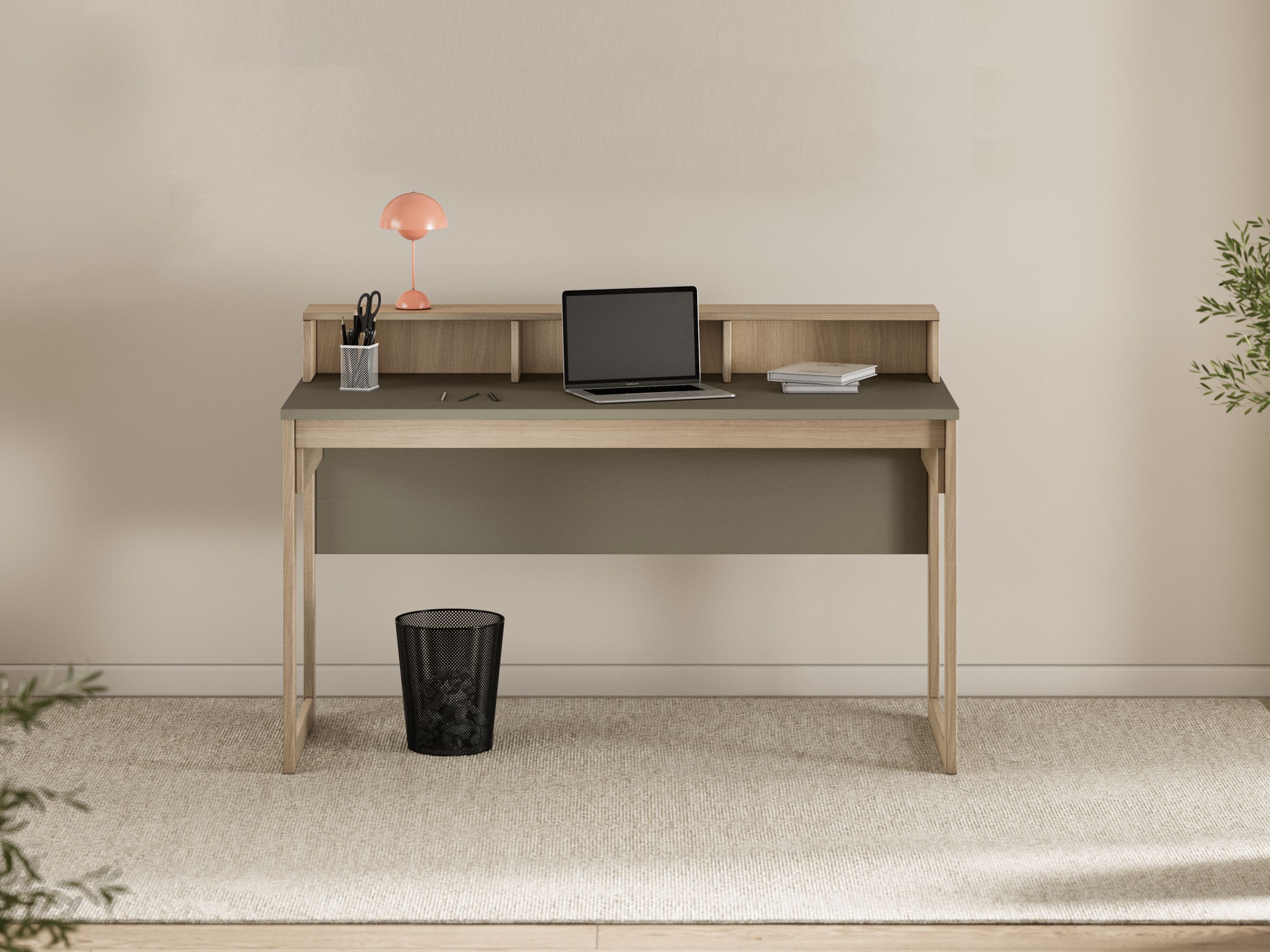 Mesa de oficina Fermaru 115 (Verde polvoriento + Roble)