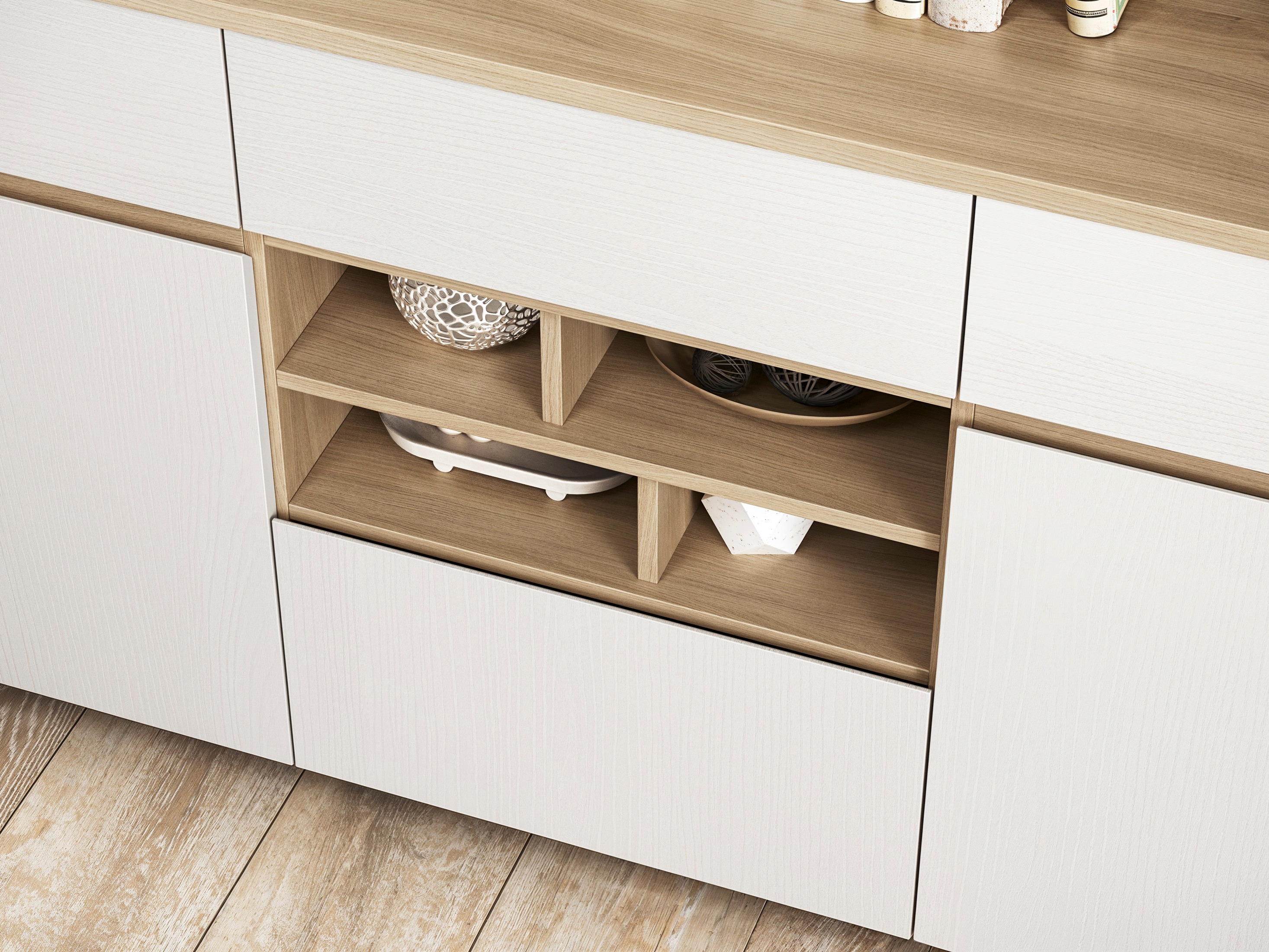 Conjunto de salón Fermaru 112 (Blanco + Roble)