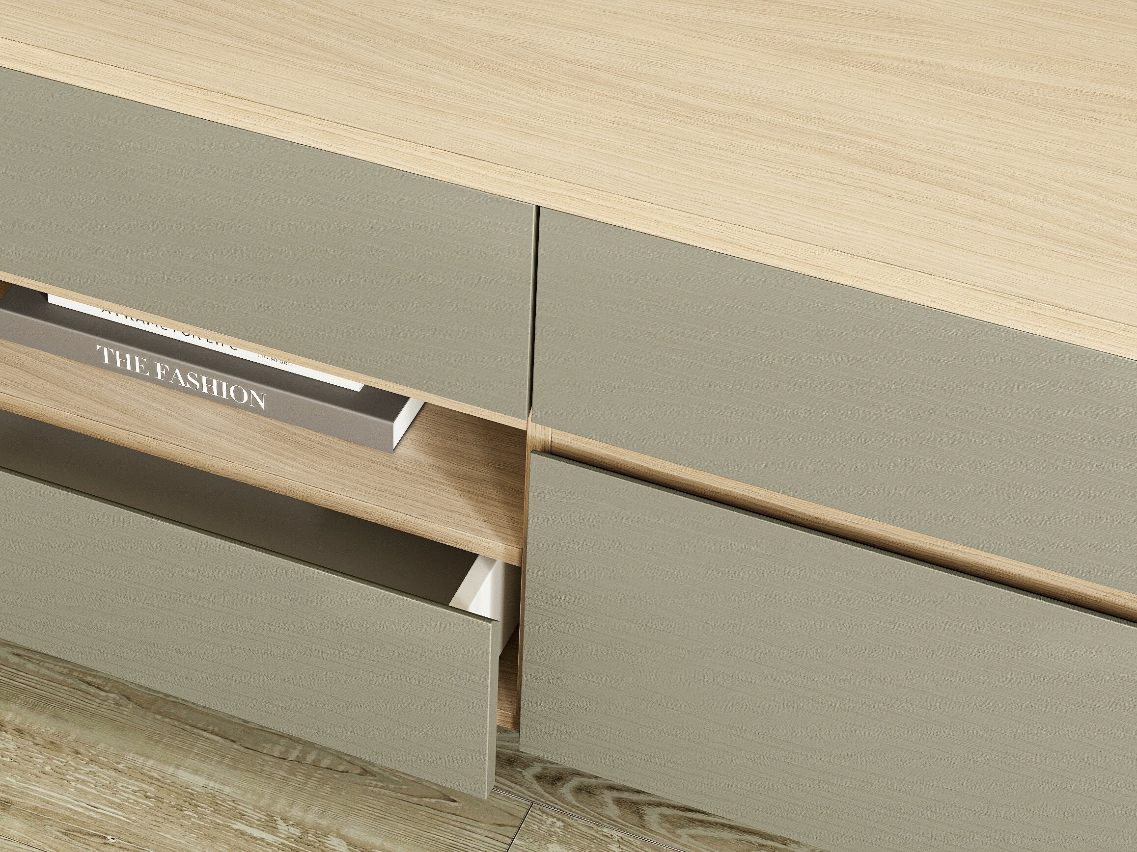 Conjunto de salón Fermaru 113 (Verde polvoriento + Roble)