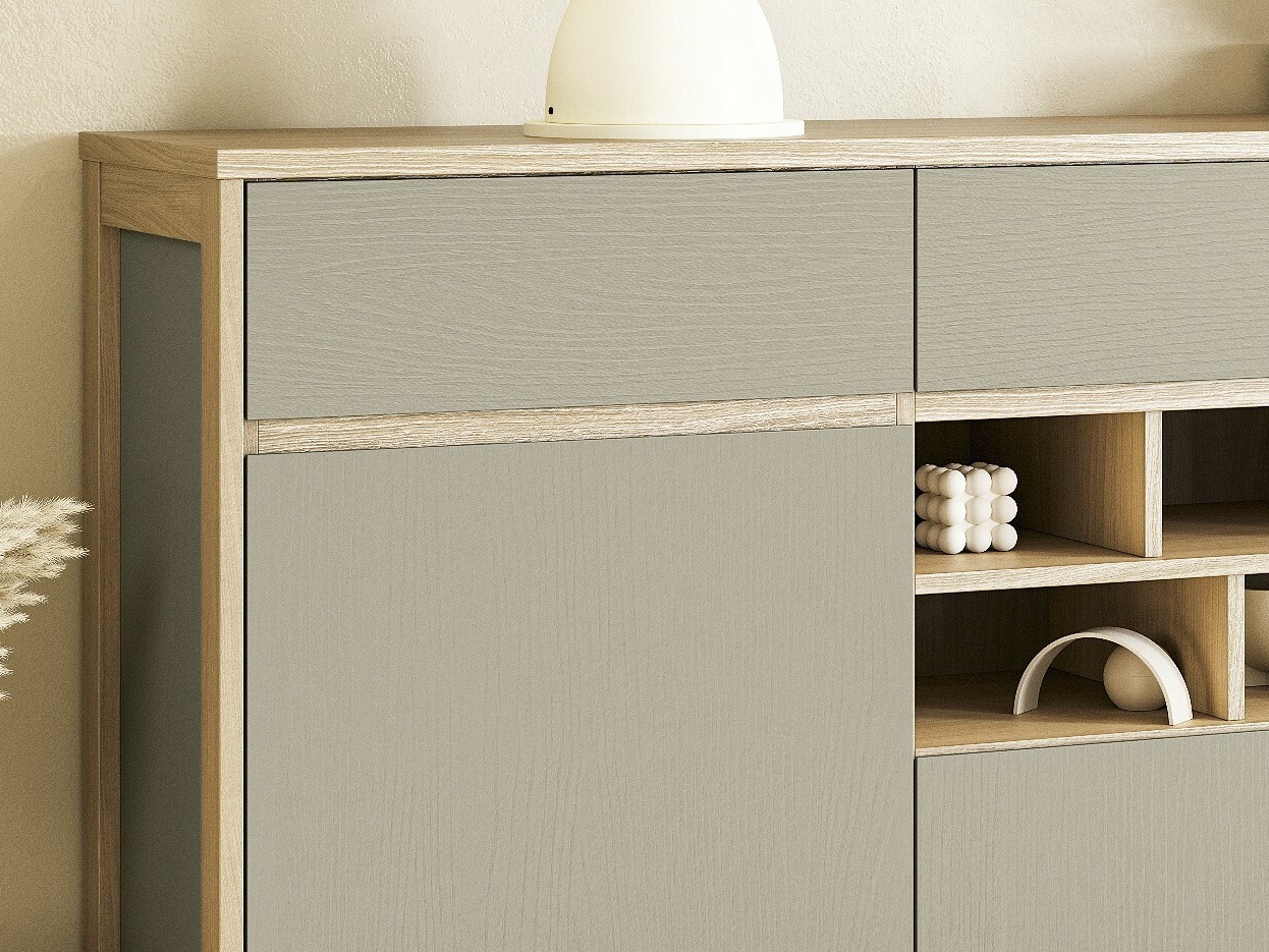 Conjunto para oficina en casa Fermaru 116 (Verde polvoriento + Roble)