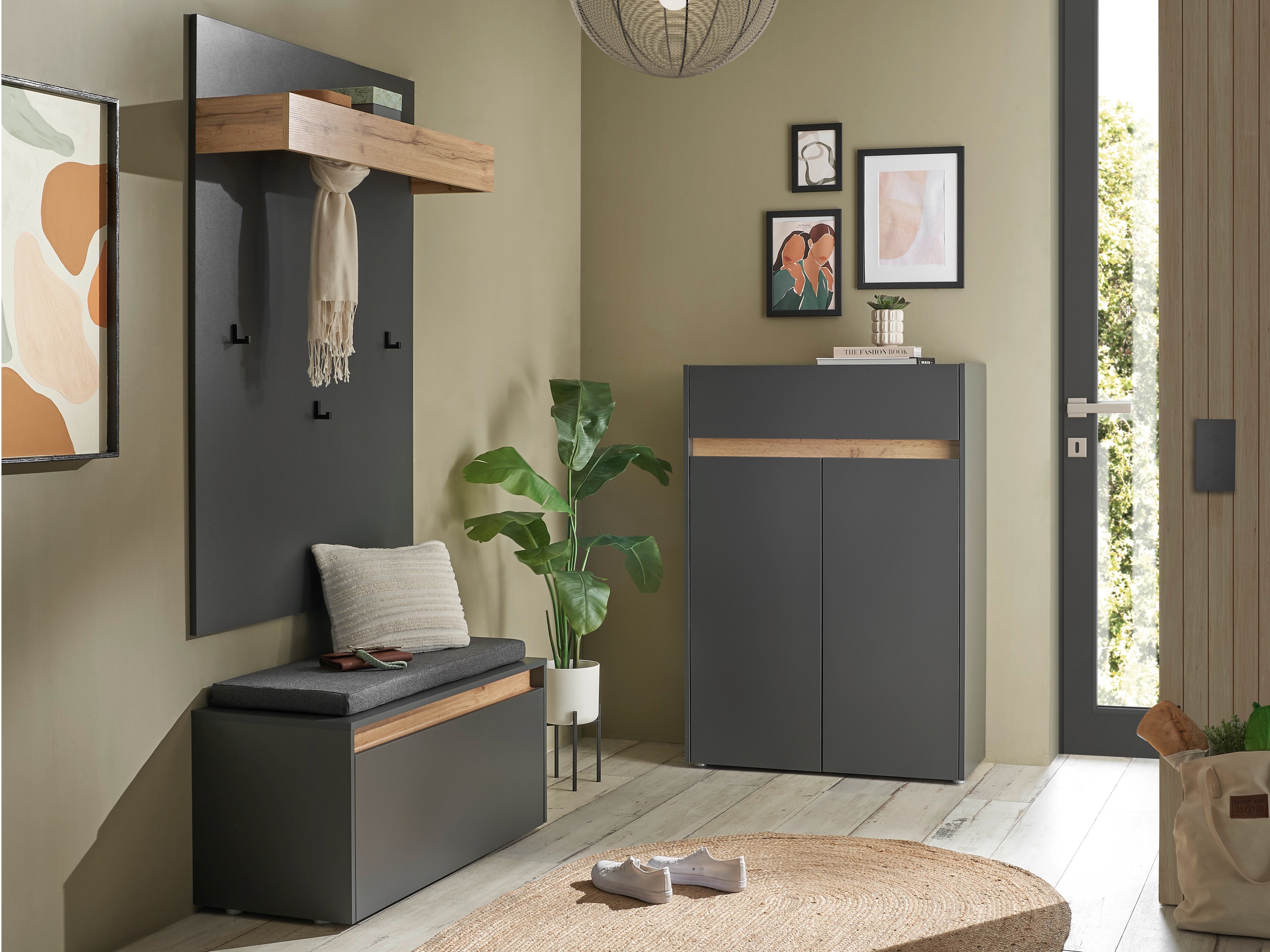 Conjunto para recibidor Elbsori 176 (Antracita + Roble wotan)