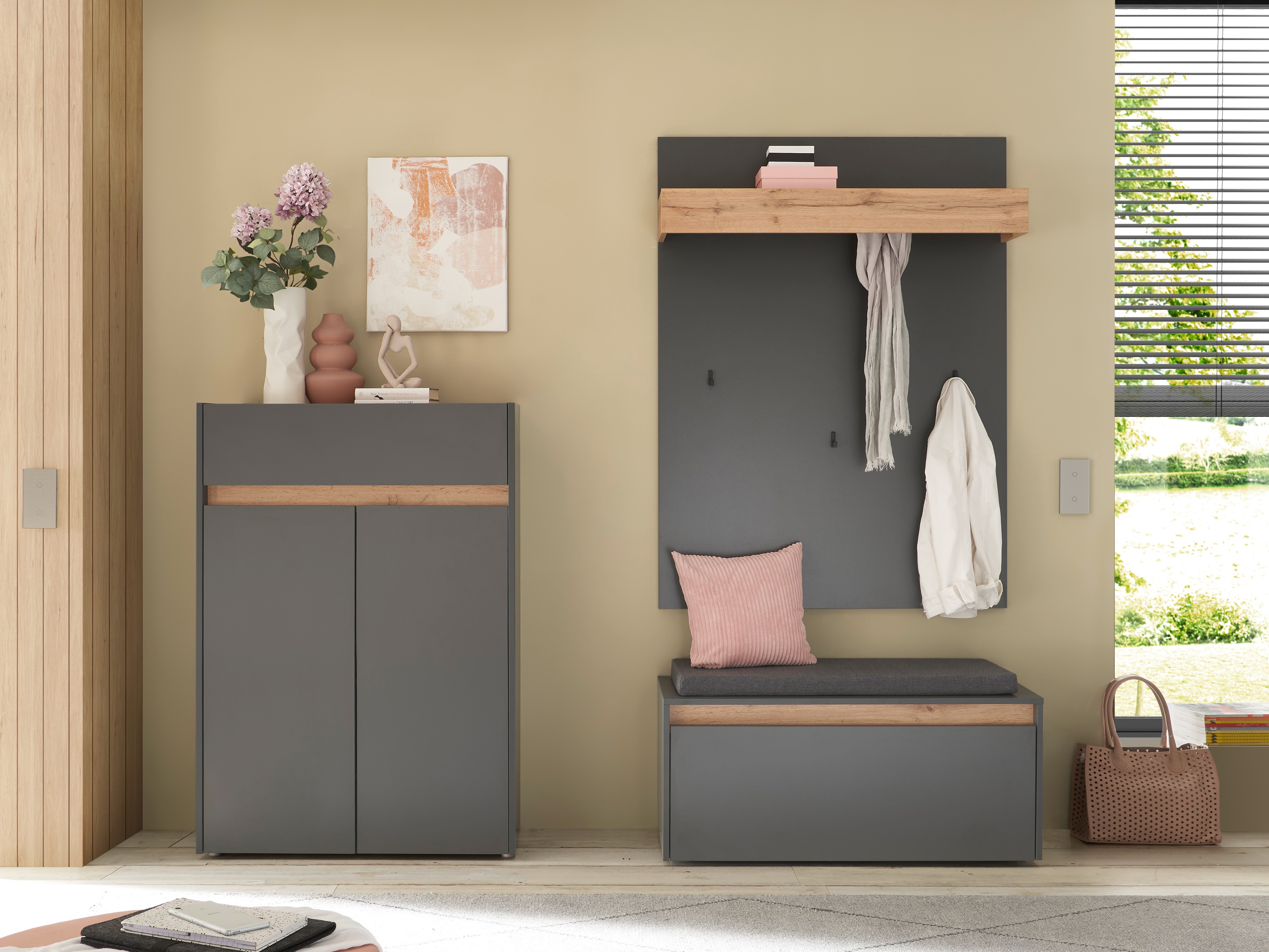 Conjunto para recibidor Elbsori 176 (Antracita + Roble wotan)