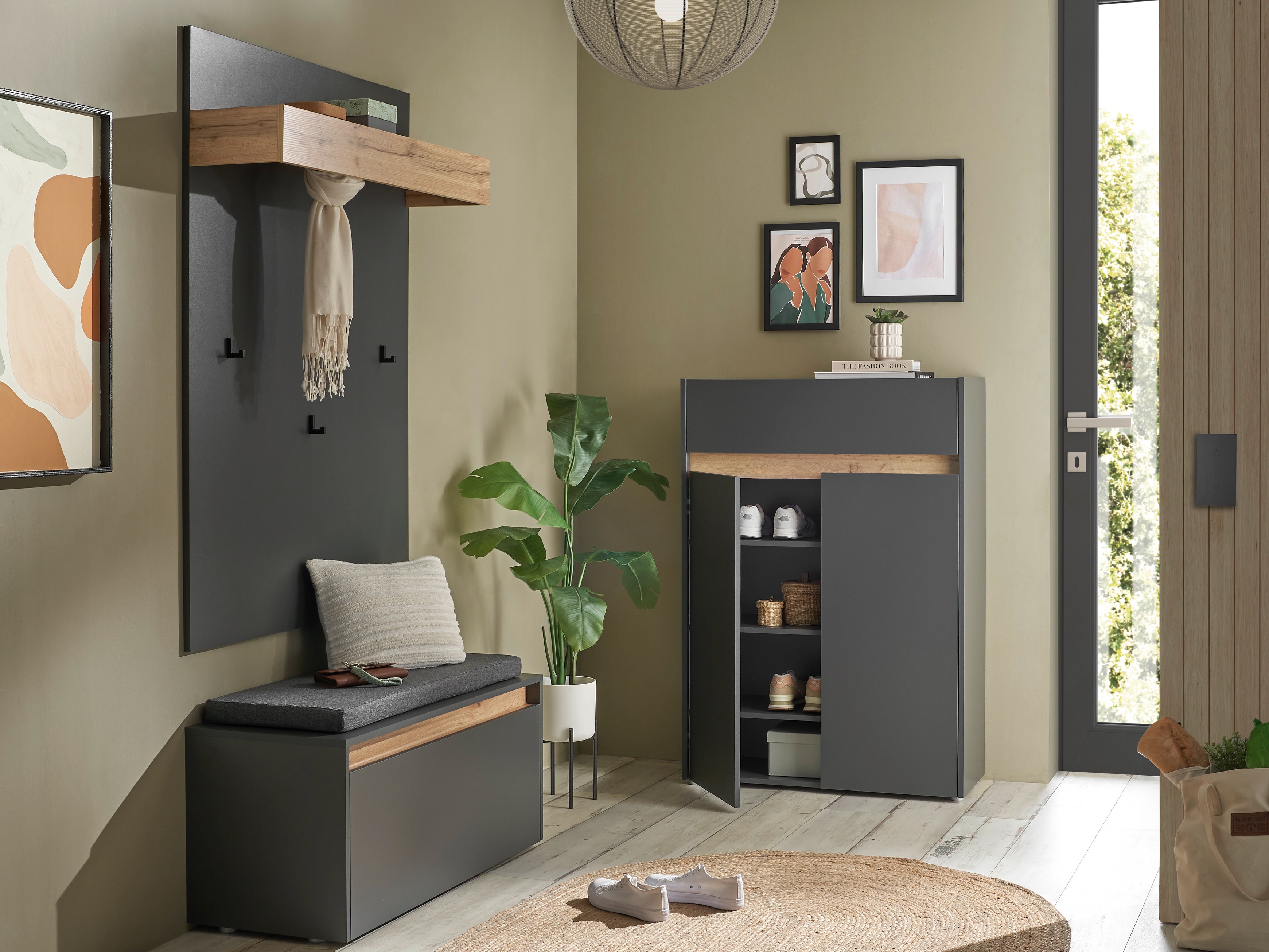 Conjunto para recibidor Elbsori 176 (Antracita + Roble wotan)