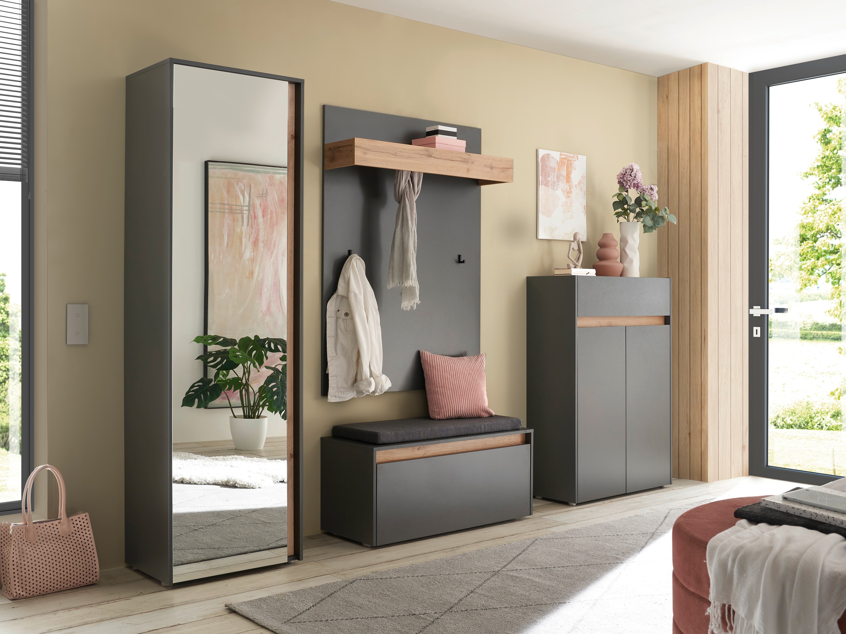 Conjunto para recibidor Elbsori 176 (Antracita + Roble wotan)