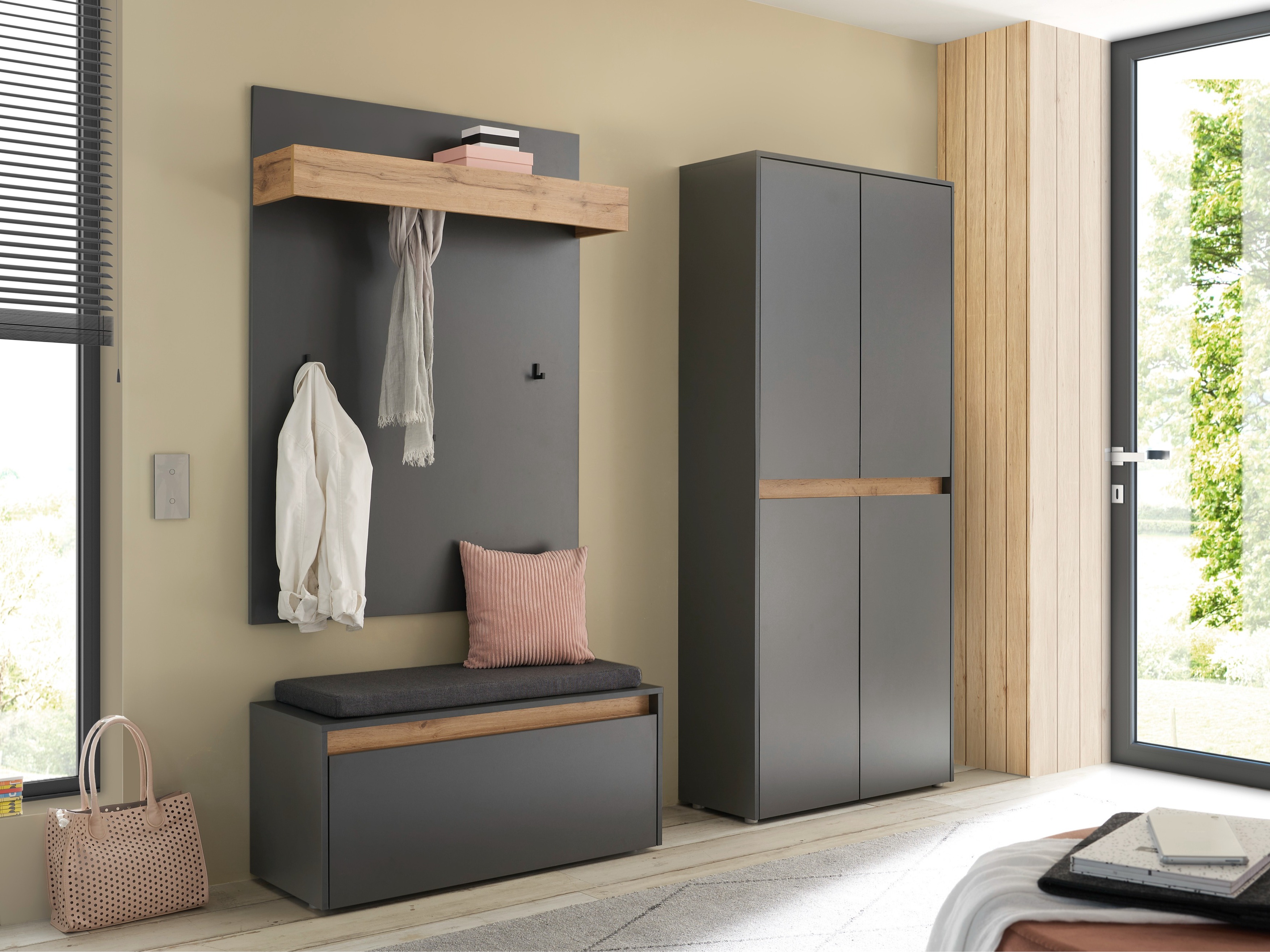 Conjunto para recibidor Elbsori 177 (Antracita + Roble wotan)